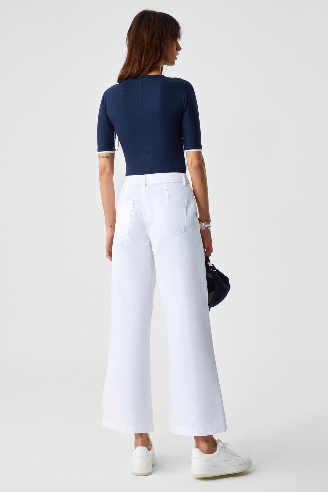 MOGSUS Kadın Slim İnce Bisiklet Yaka Kısa Kol Çıtçıtlı Lacivert Body