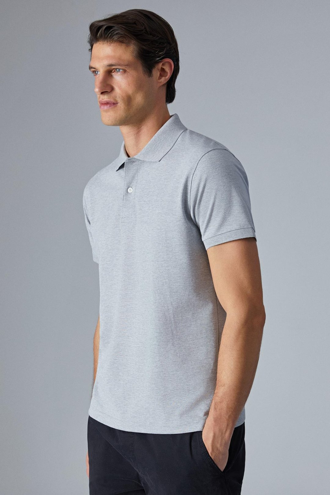 MONAGHAN Erkek Polo Yaka Relaxed Fit Patlı Düğmeli Kısa Kollu Grimelanj T-Shirt