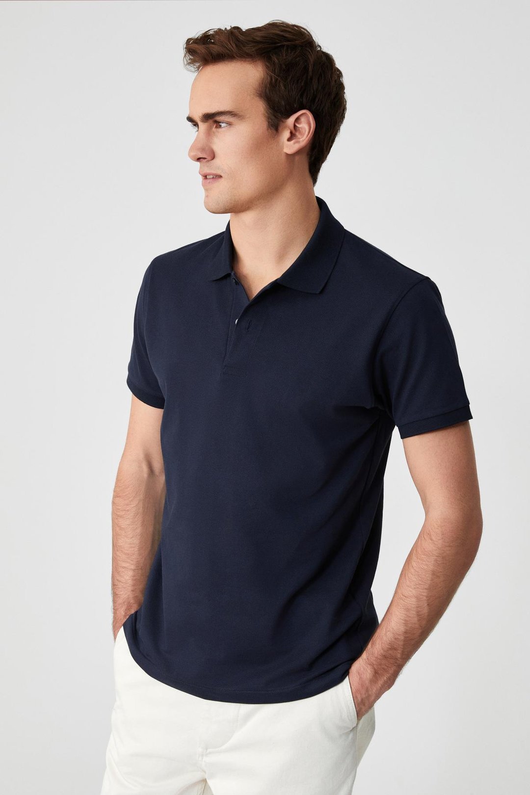 MONAGHAN Erkek Polo Yaka Relaxed Fit Patlı Düğmeli Kısa Kollu Lacivert T-Shirt