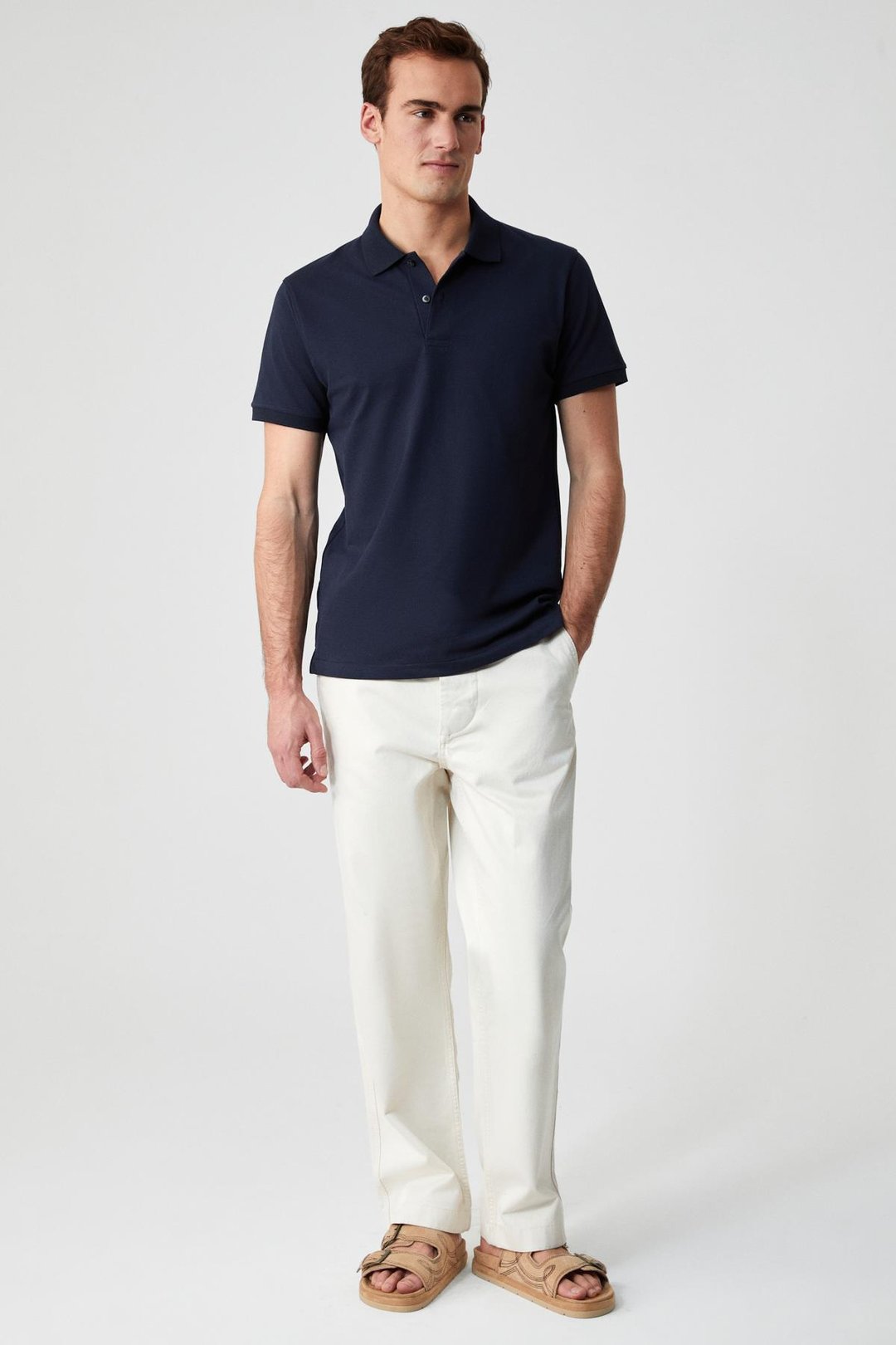 MONAGHAN Erkek Polo Yaka Relaxed Fit Patlı Düğmeli Kısa Kollu Lacivert T-Shirt