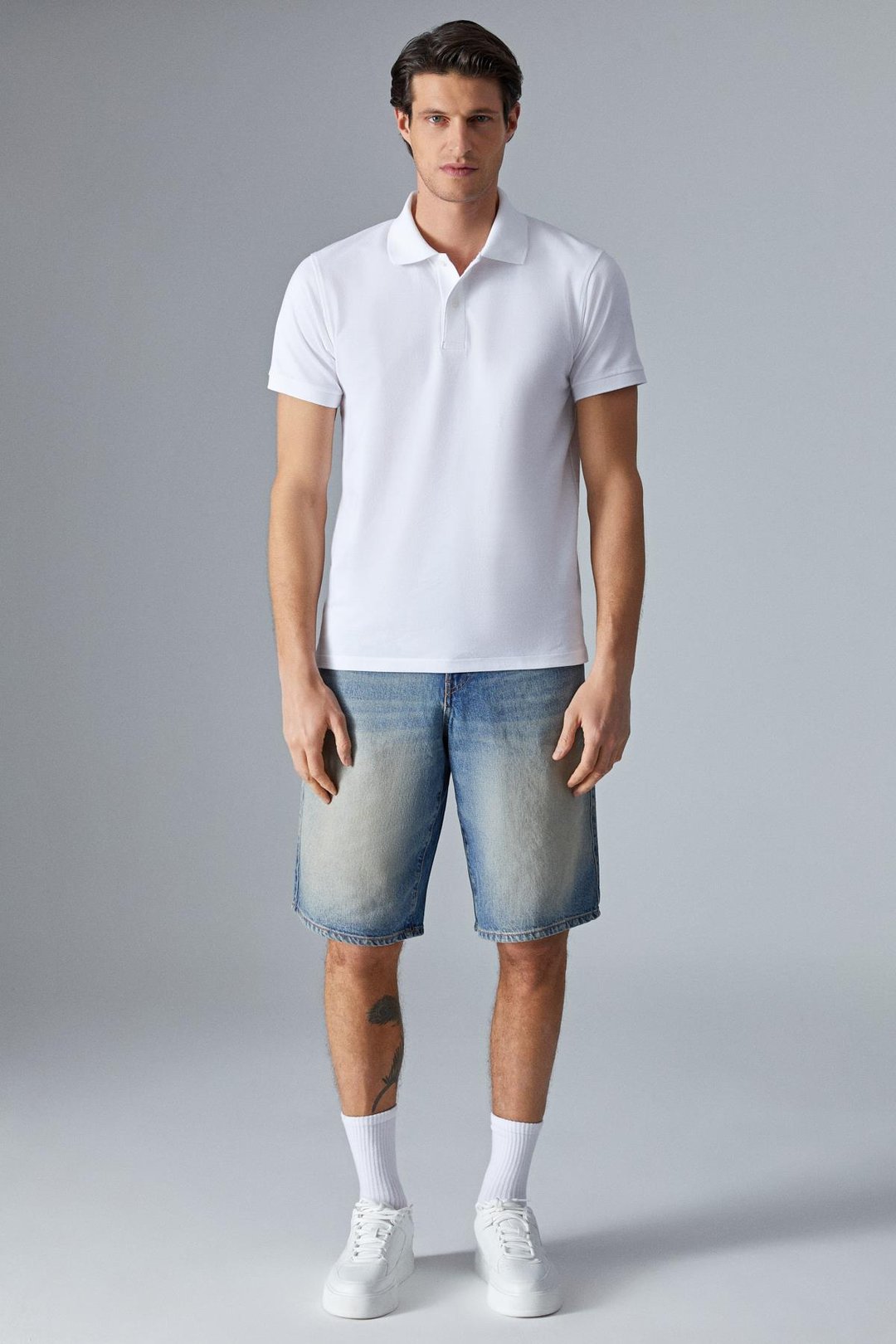 MONAGHAN Erkek Polo Yaka Relaxed Fit Patlı Düğmeli Kısa Kollu Beyaz T-Shirt