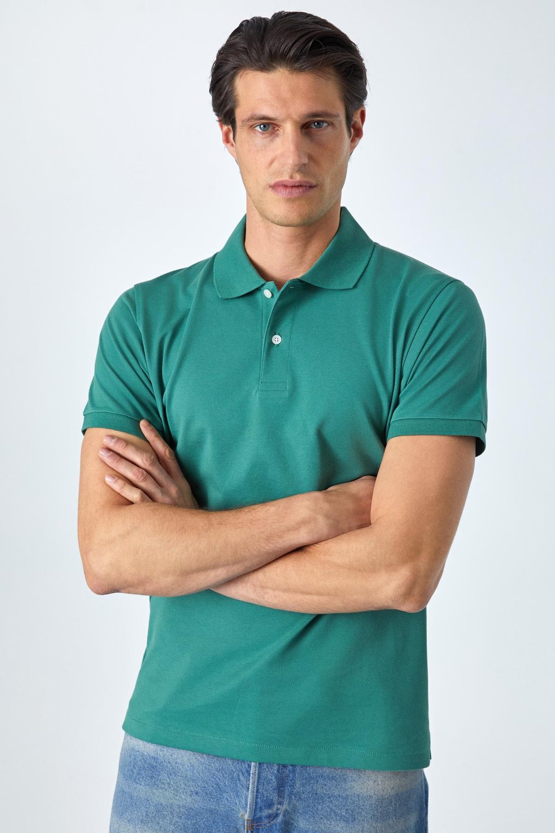 MONAGHAN Erkek Polo Yaka Relaxed Fit Patlı Düğmeli Kısa Kollu Yeşil T-Shirt