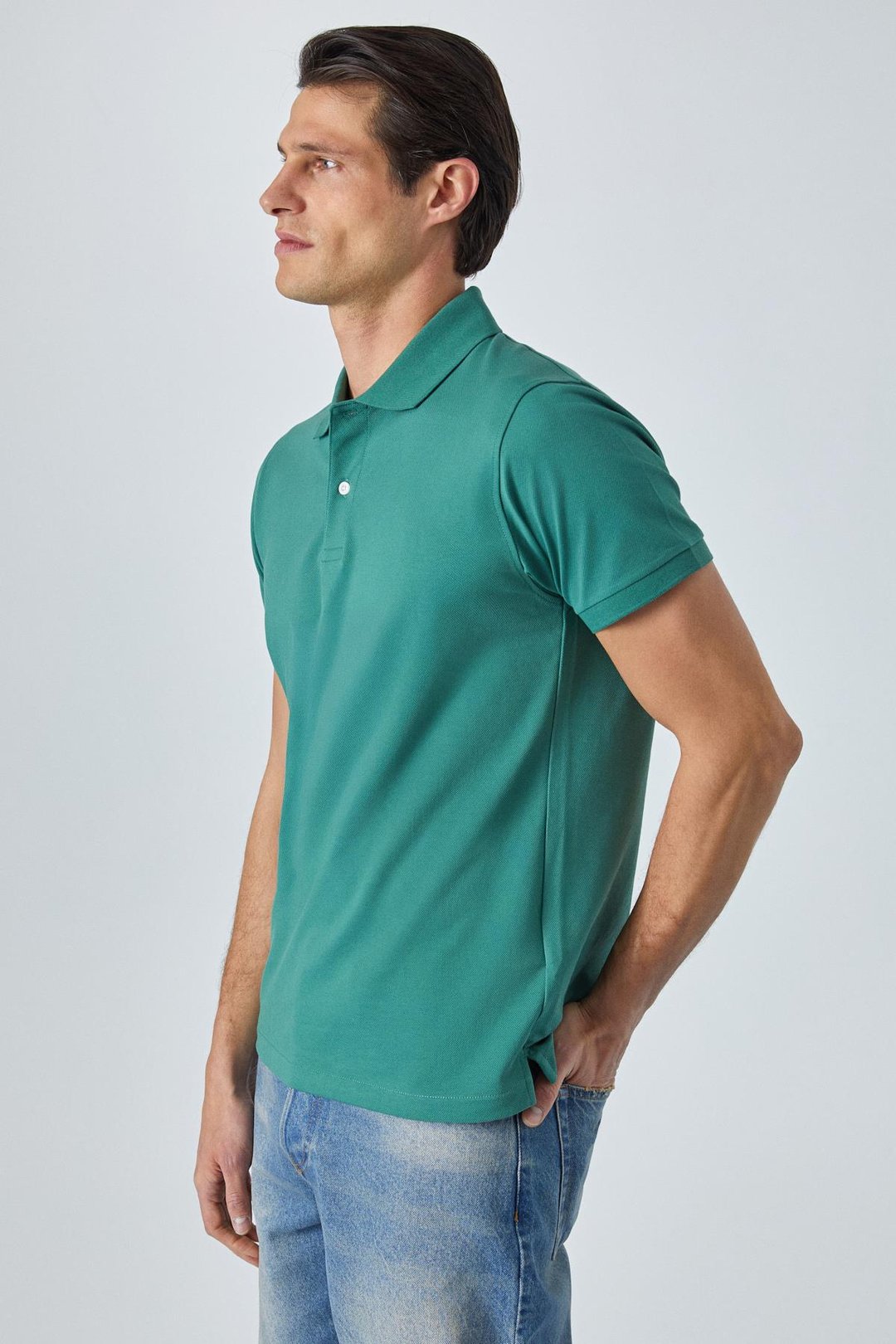 MONAGHAN Erkek Polo Yaka Relaxed Fit Patlı Düğmeli Kısa Kollu Yeşil T-Shirt