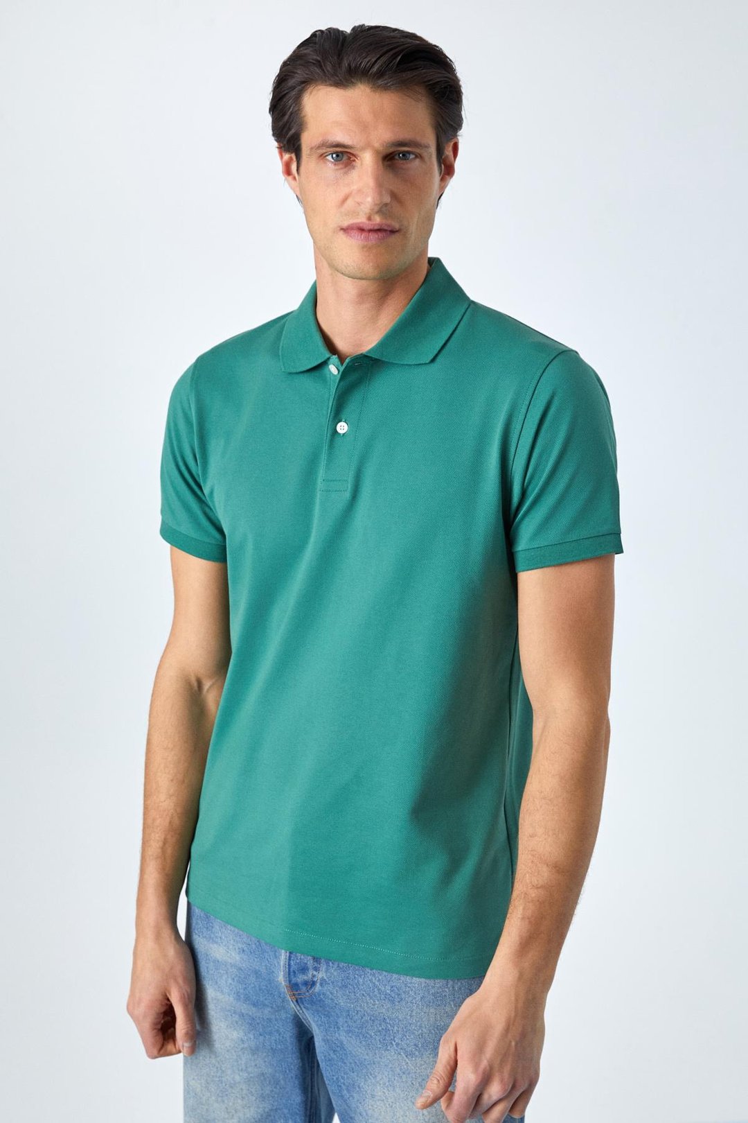 MONAGHAN Erkek Polo Yaka Relaxed Fit Patlı Düğmeli Kısa Kollu Yeşil T-Shirt