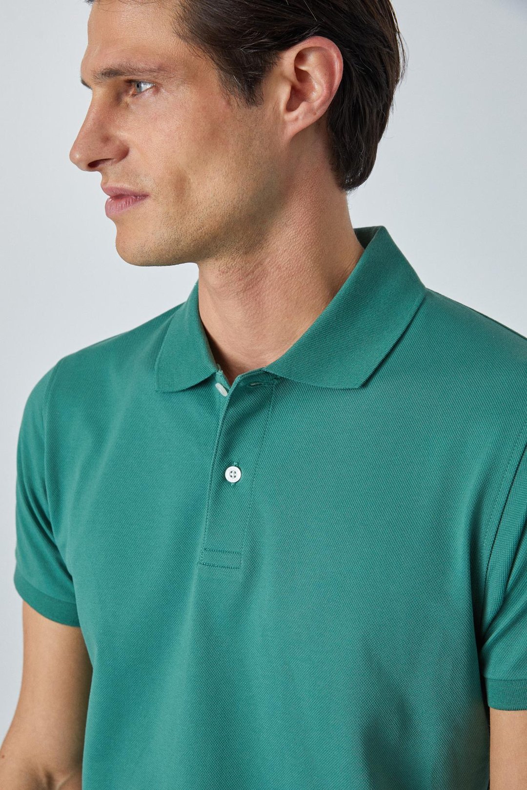 MONAGHAN Erkek Polo Yaka Relaxed Fit Patlı Düğmeli Kısa Kollu Yeşil T-Shirt