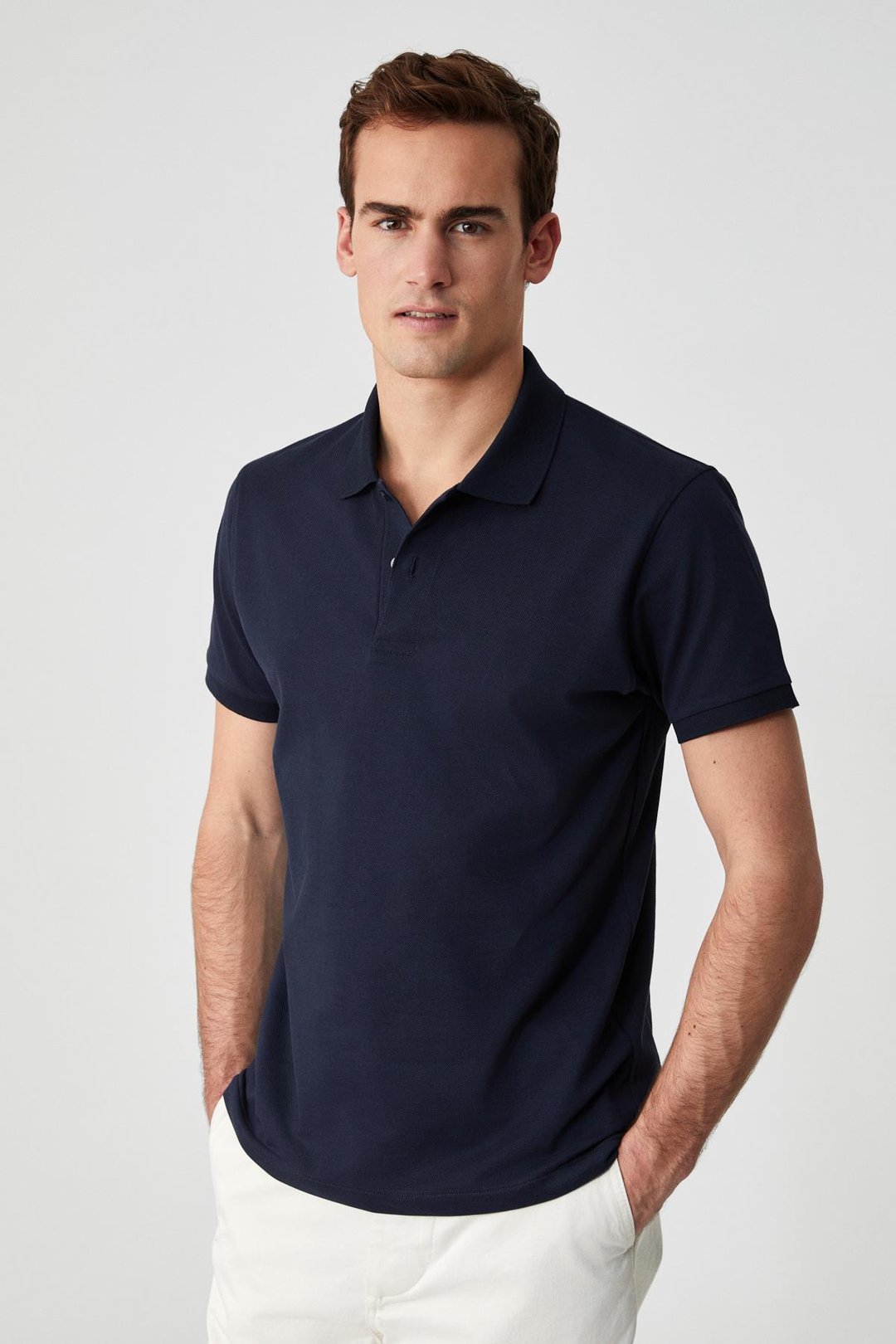 MONAGHAN Erkek Polo Yaka Relaxed Fit Patlı Düğmeli Kısa Kollu Lacivert T-Shirt