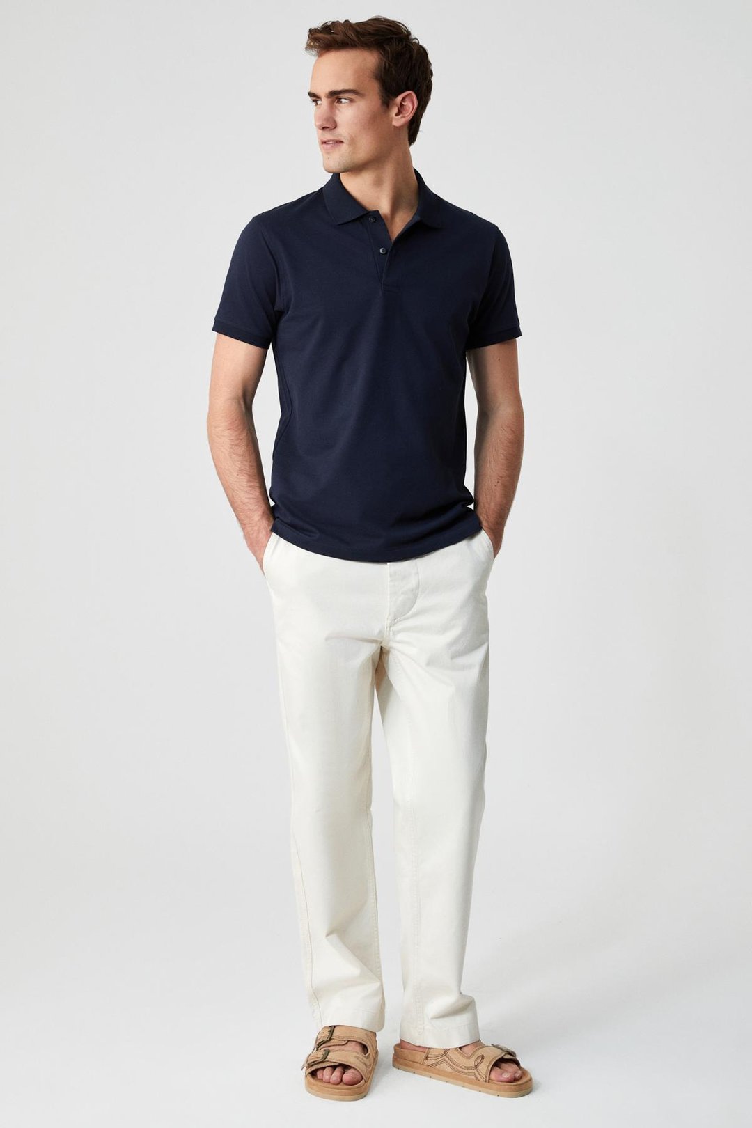 MONAGHAN Erkek Polo Yaka Relaxed Fit Patlı Düğmeli Kısa Kollu Lacivert T-Shirt