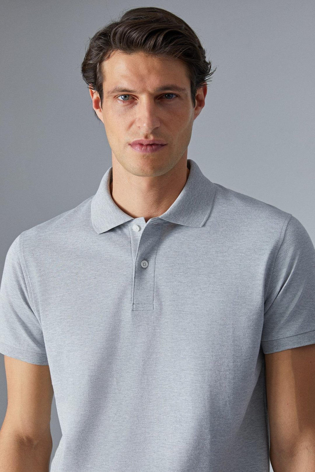 MONAGHAN Erkek Polo Yaka Relaxed Fit Patlı Düğmeli Kısa Kollu Grimelanj T-Shirt