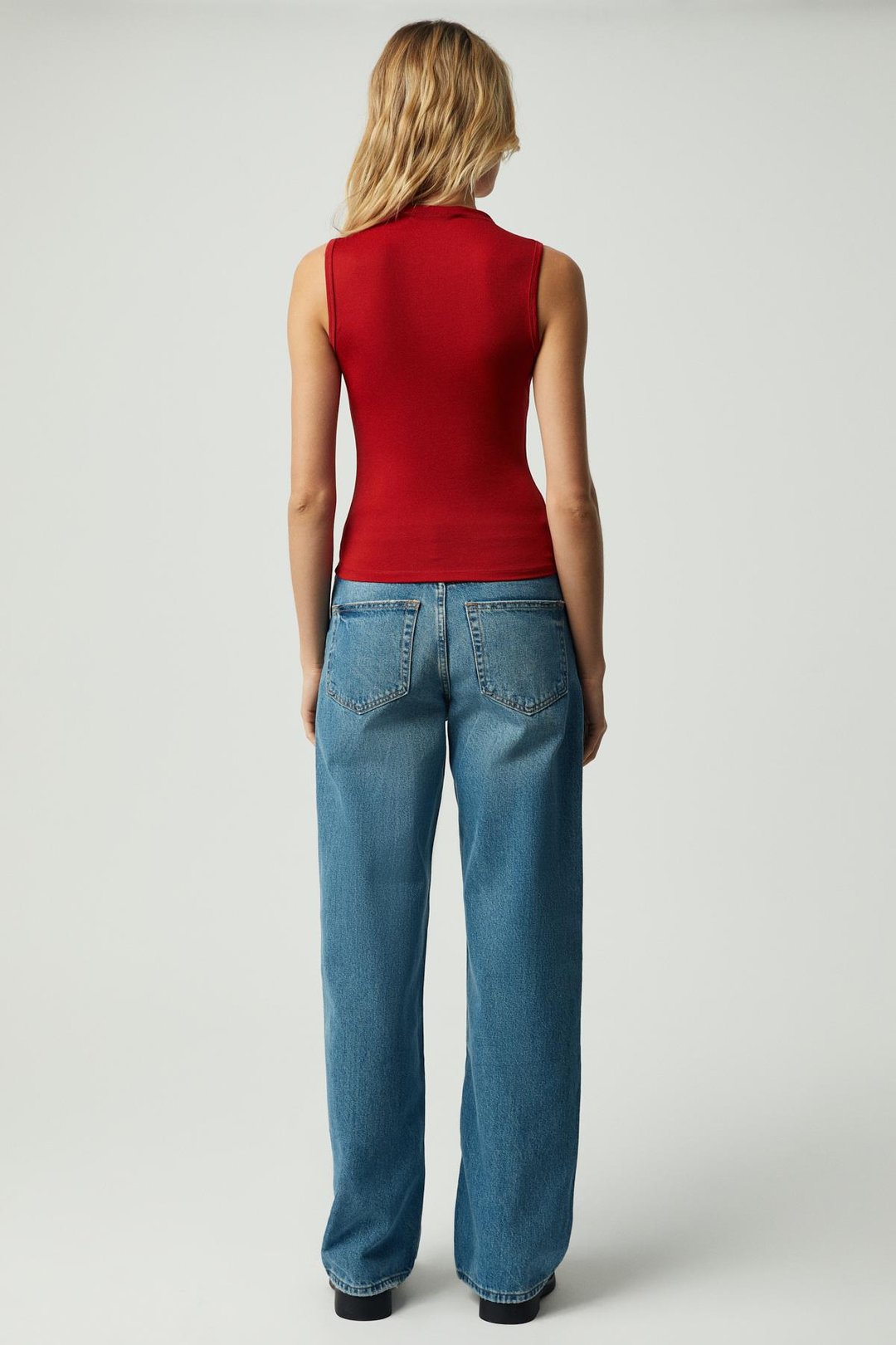 Monday Kadın Esnek Jarse Kumaşlı Vücüdu Saran Hafif Dik yaka Kırmızı Bluz