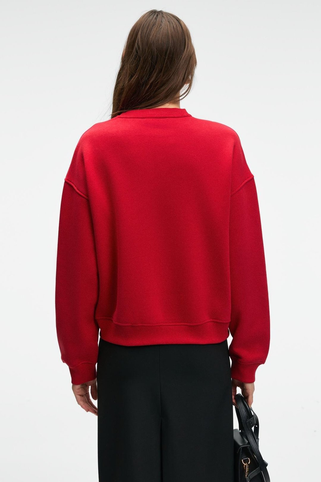 MOREVESSA Kadın Regular Fit Baskı Detaylı Yuvarlak Yakalı Kırmızı Sweatshirt