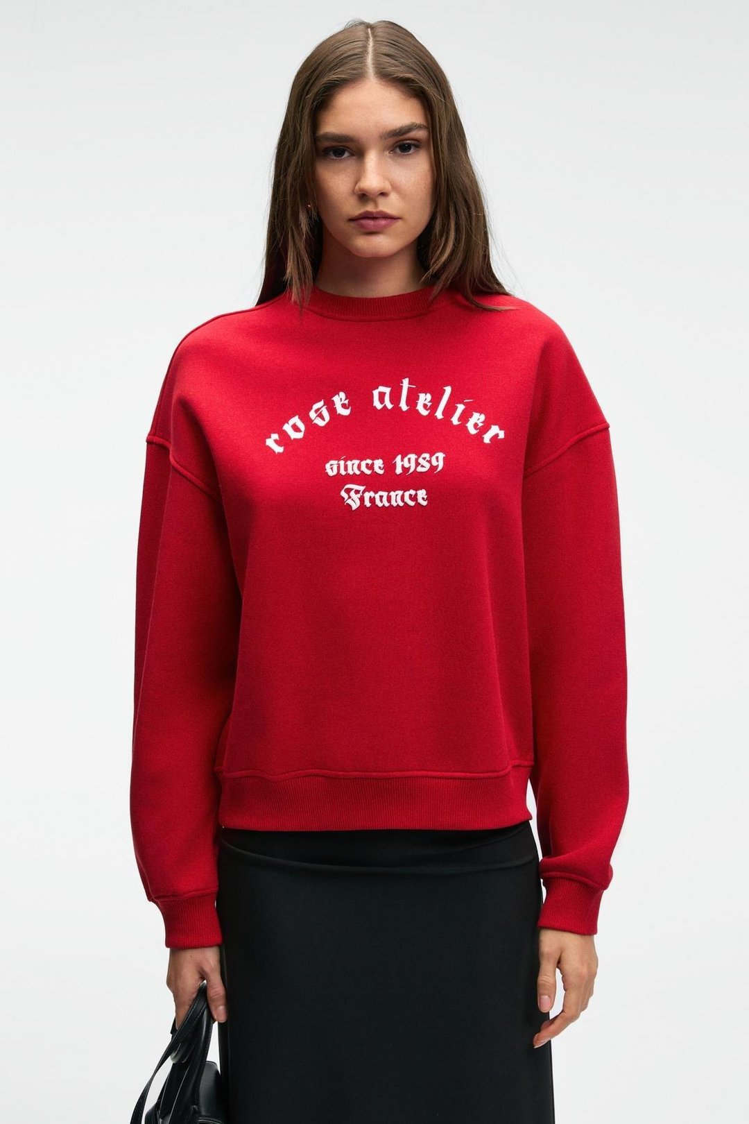 MOREVESSA Kadın Regular Fit Baskı Detaylı Yuvarlak Yakalı Kırmızı Sweatshirt