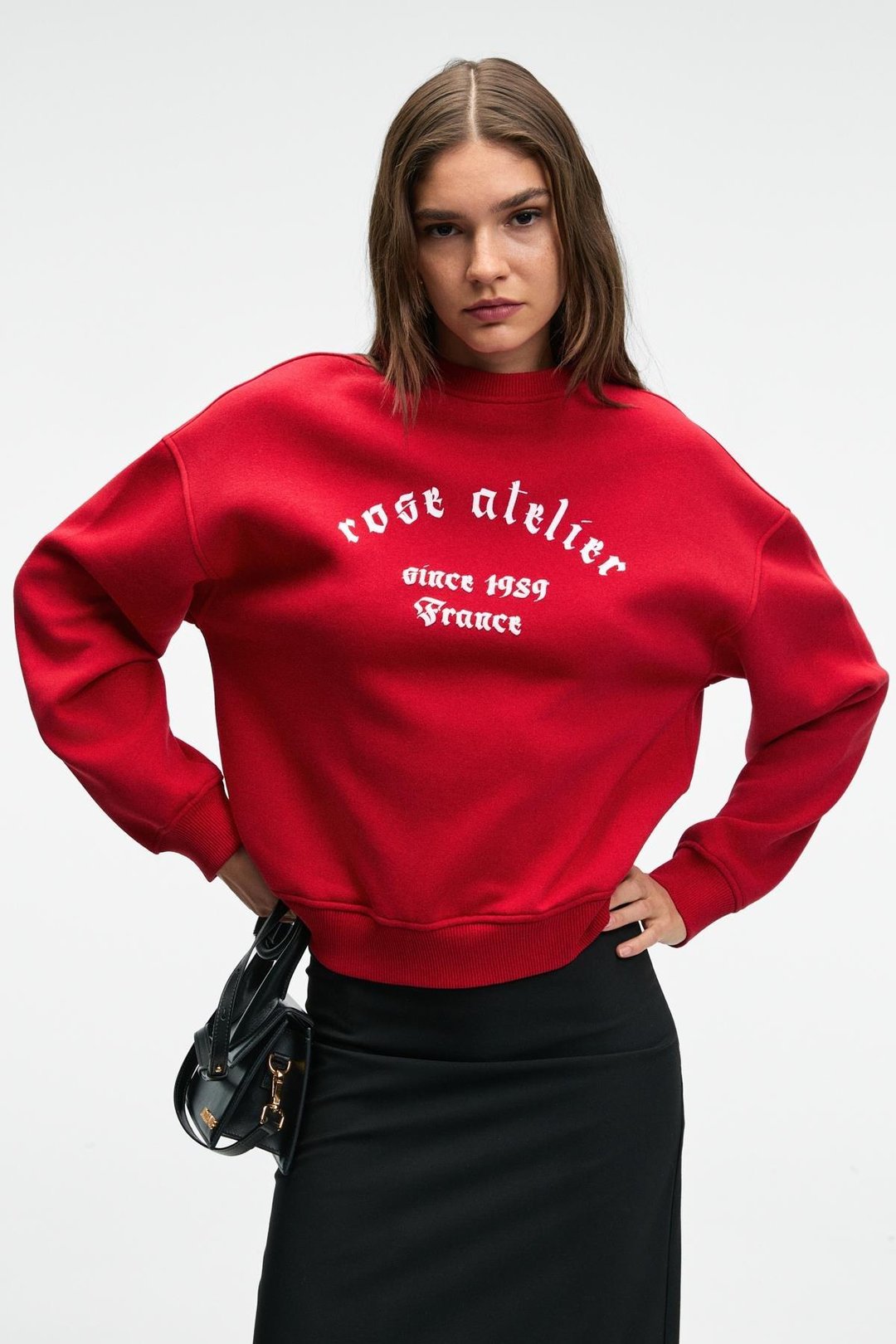 MOREVESSA Kadın Regular Fit Baskı Detaylı Yuvarlak Yakalı Kırmızı Sweatshirt