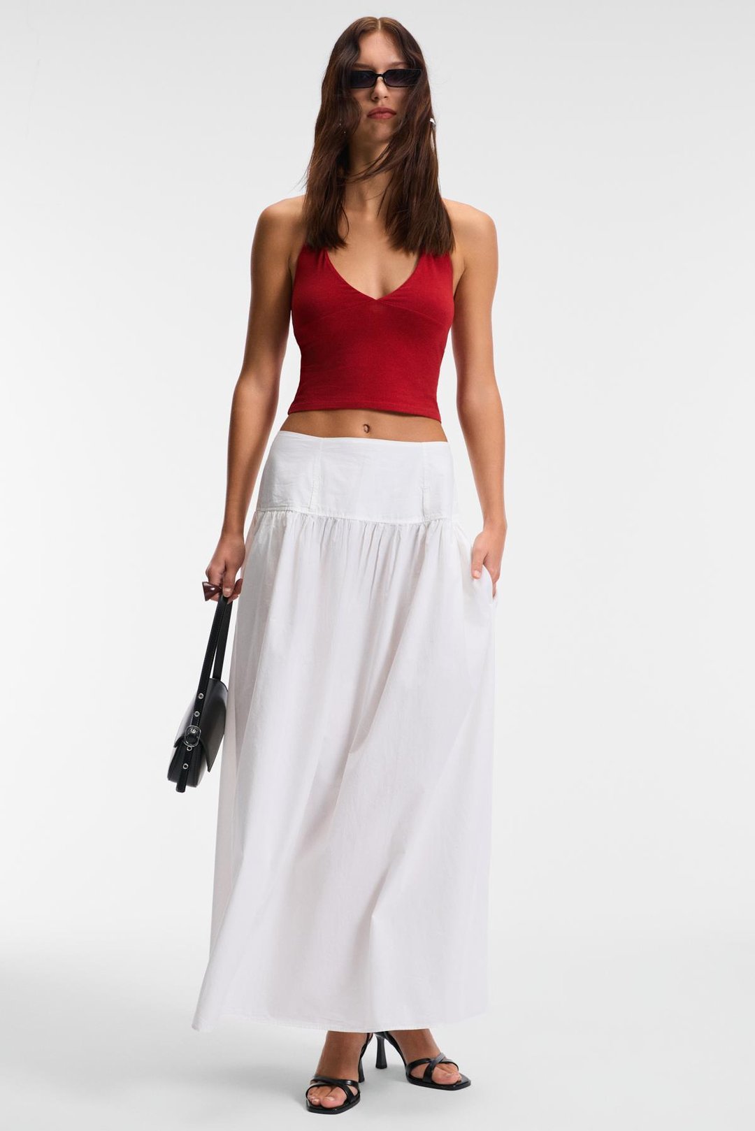 MORIENNE Kadın Halter Yaka Kalın Askılı Sırtı Açık Crop Kırmızı Bluz