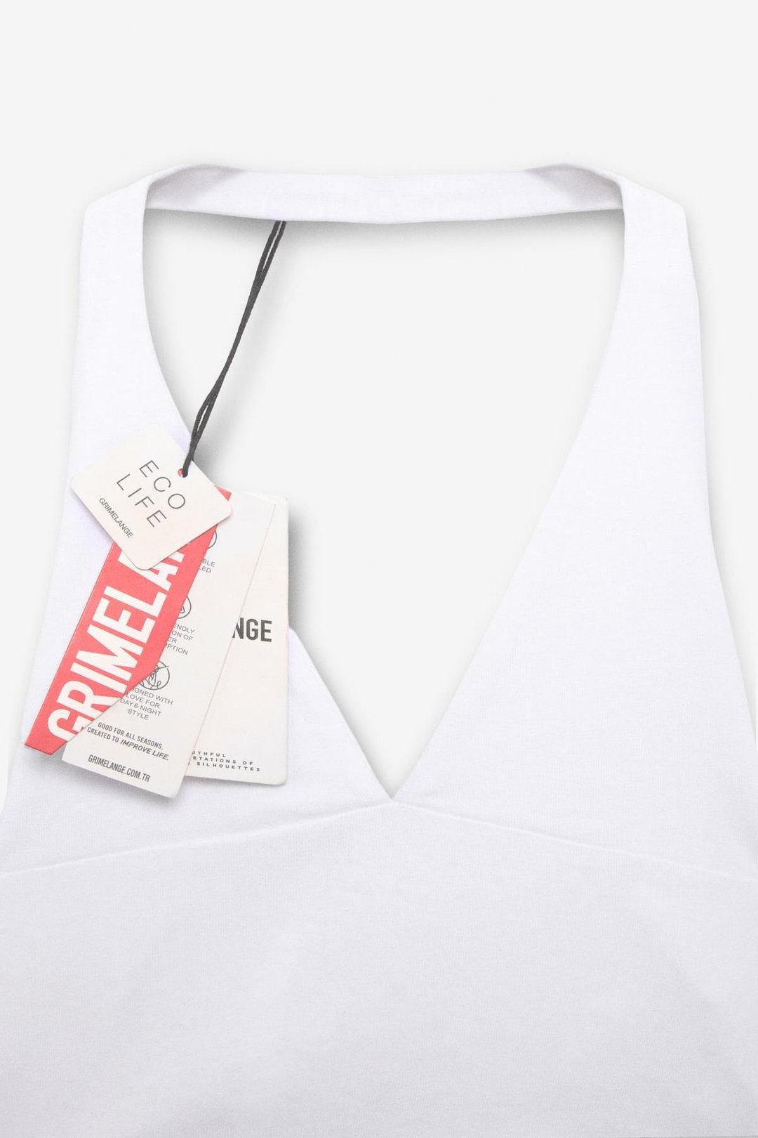 MORIENNE Kadın Halter Yaka Kalın Askılı Sırtı Açık Crop Beyaz Bluz