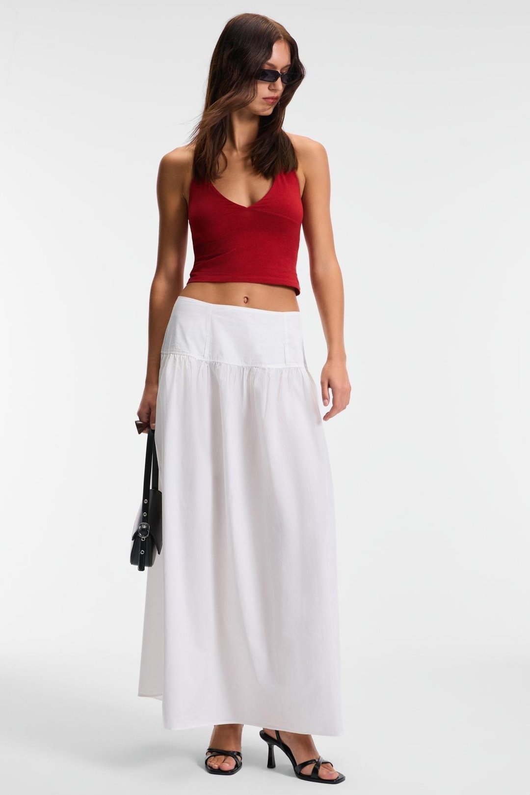 MORIENNE Kadın Halter Yaka Kalın Askılı Sırtı Açık Crop Kırmızı Bluz