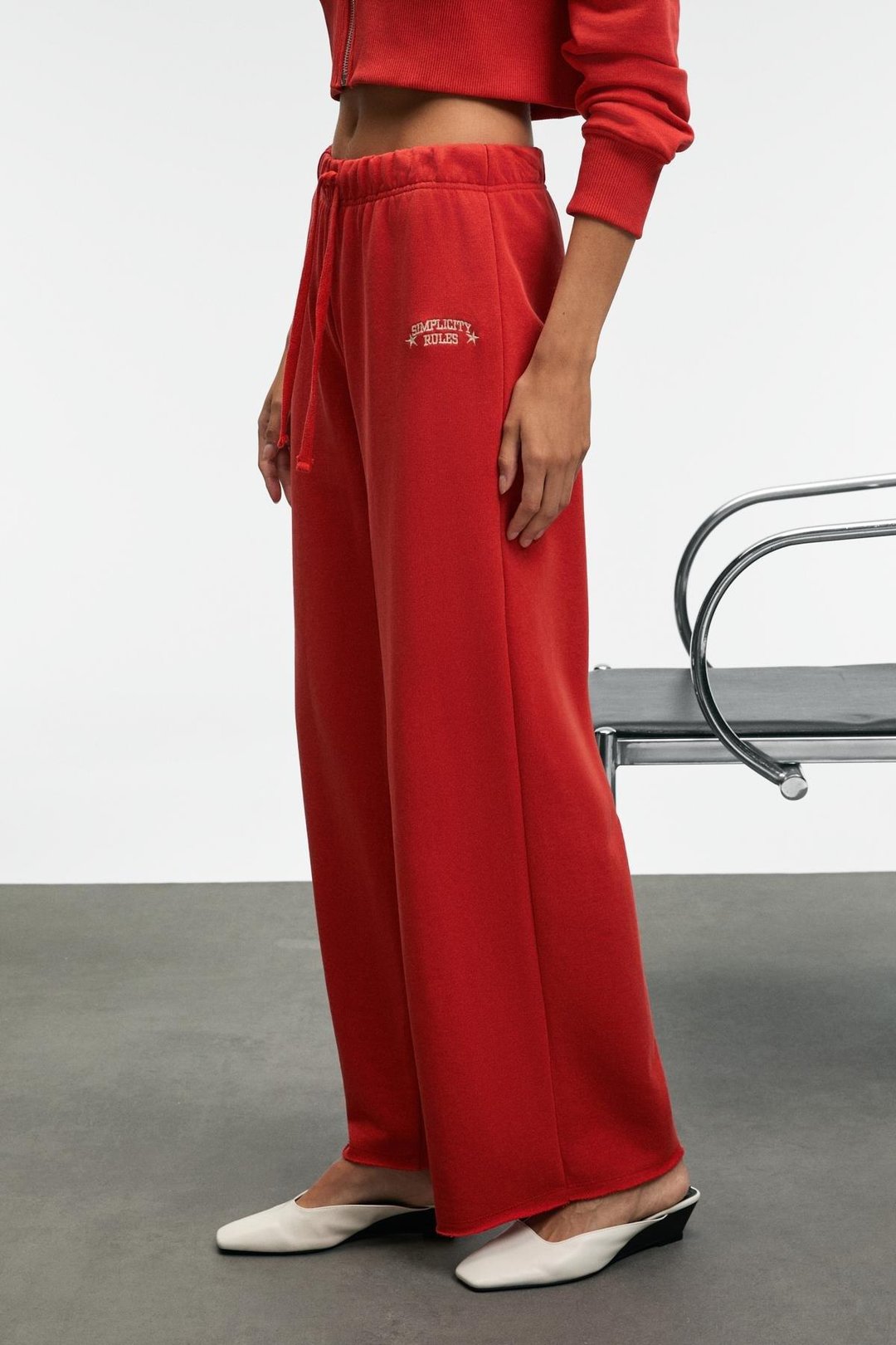 MORVELLA Kadın Nakışlı Regular Fit Kırmızı Eşofman Altı