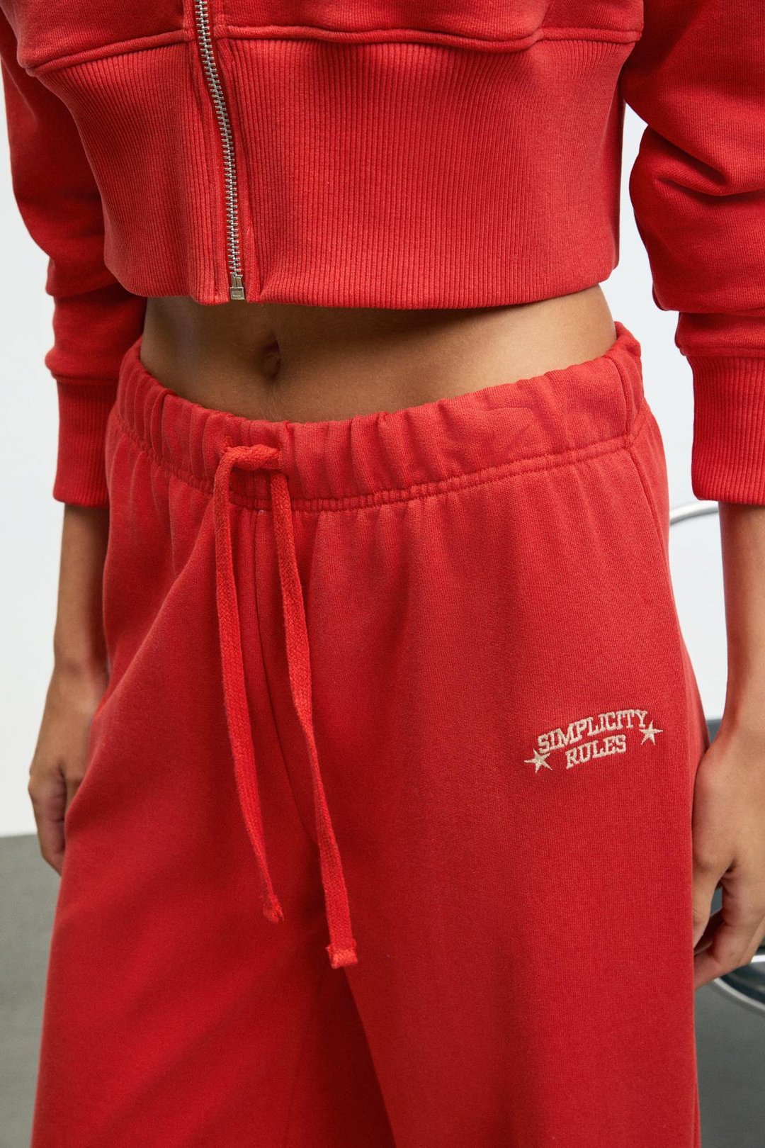 MORVELLA Kadın Nakışlı Regular Fit Kırmızı Eşofman Altı