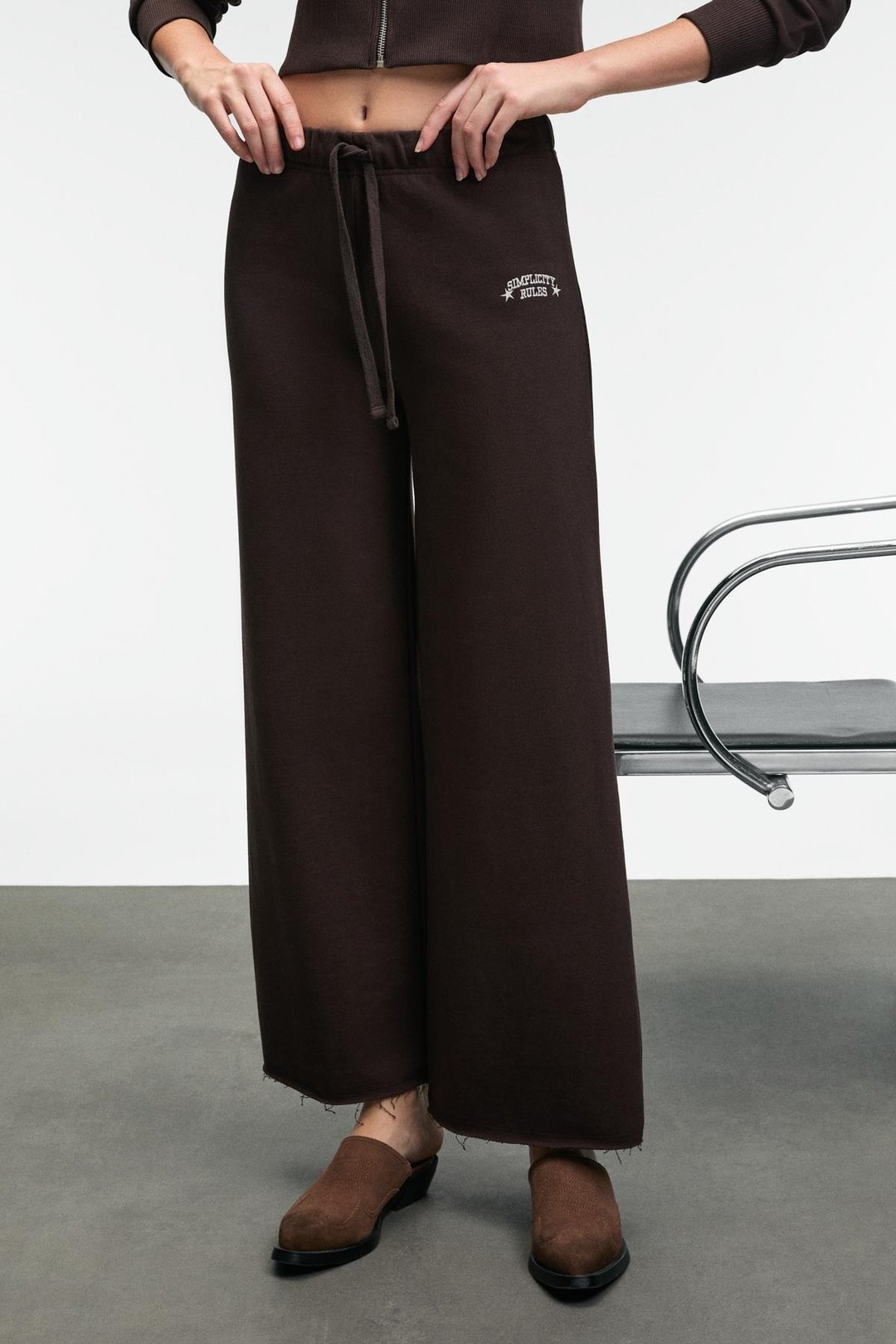 MORVELLA Kadın Nakışlı Regular Fit Koyu Kahverengi Eşofman Altı