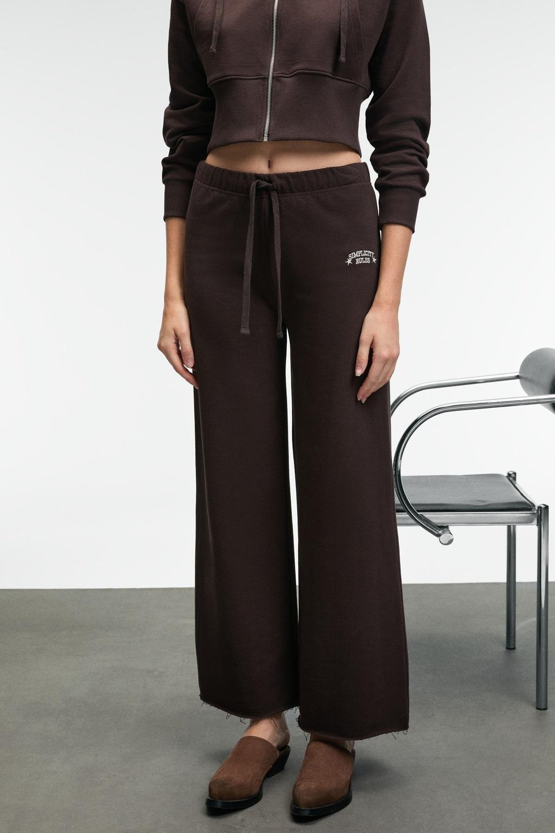 MORVELLA Kadın Nakışlı Regular Fit Koyu Kahverengi Eşofman Altı