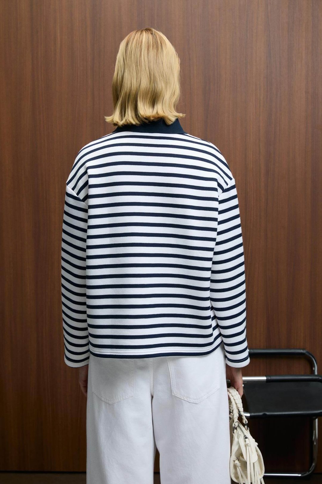 MUSE Kadın Çizgili Triko Polo Yakalı Regular Fit Lacivert Sweatshirt