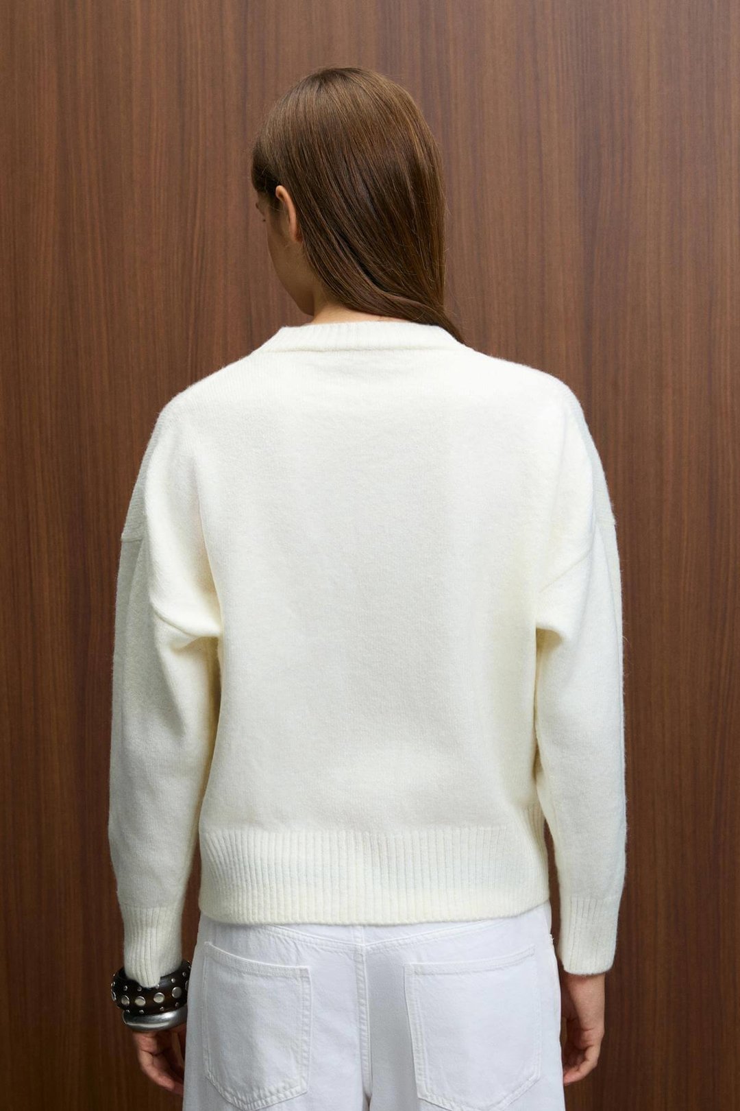 NANNA Kadın Oversize Fit Yumuşacık Kaşmir Tuşesinde Bisiklet yaka Kalın Triko Ekru Kazak