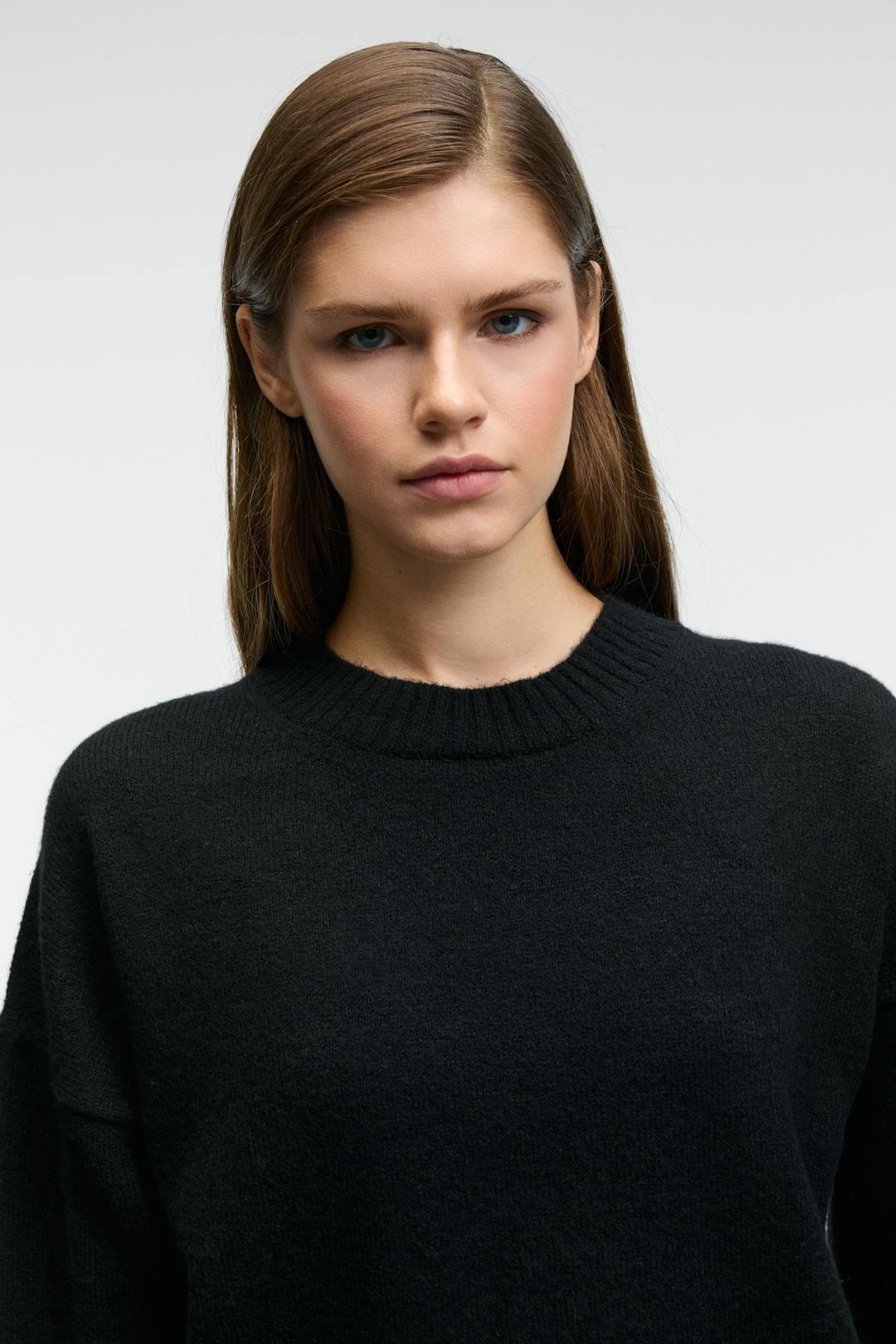 NANNA Kadın Oversize Fit Yumuşacık Kaşmir Tuşesinde Bisiklet yaka Kalın Triko Siyah Kazak