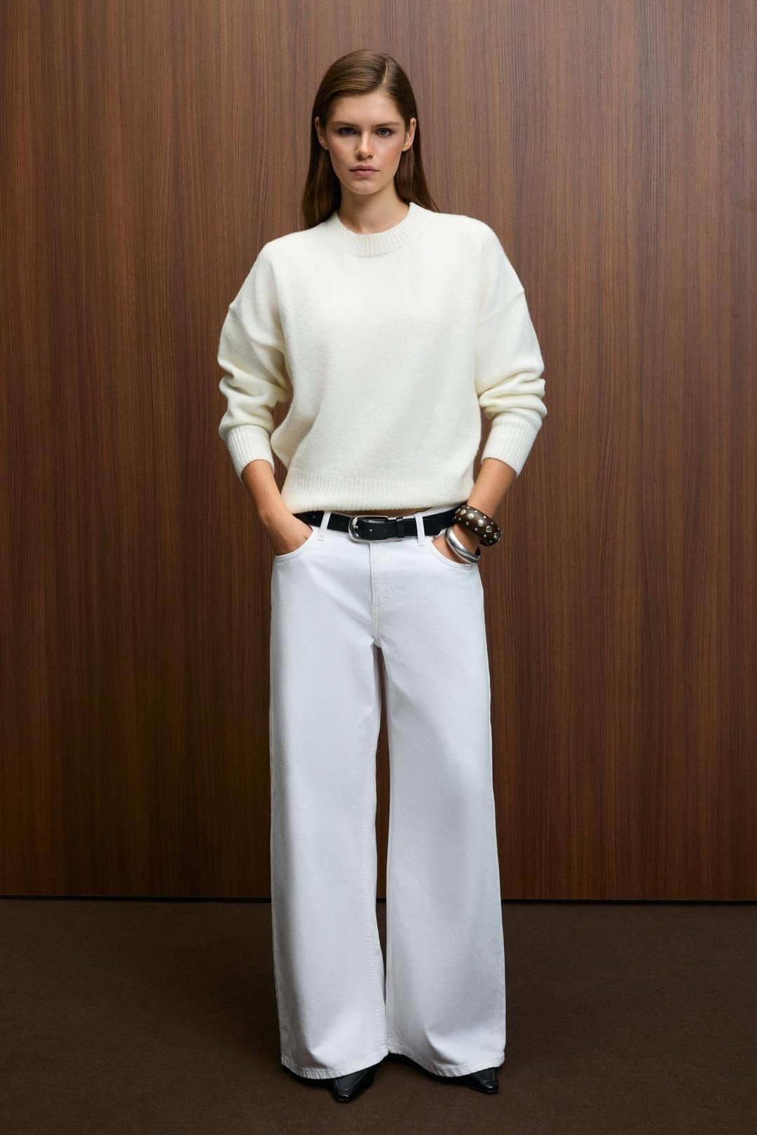 NANNA Kadın Oversize Fit Yumuşacık Kaşmir Tuşesinde Bisiklet yaka Kalın Triko Ekru Kazak