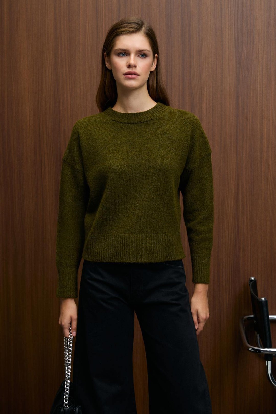 NANNA Kadın Oversize Fit Yumuşacık Kaşmir Tuşesinde Bisiklet yaka Kalın Triko Haki Kazak