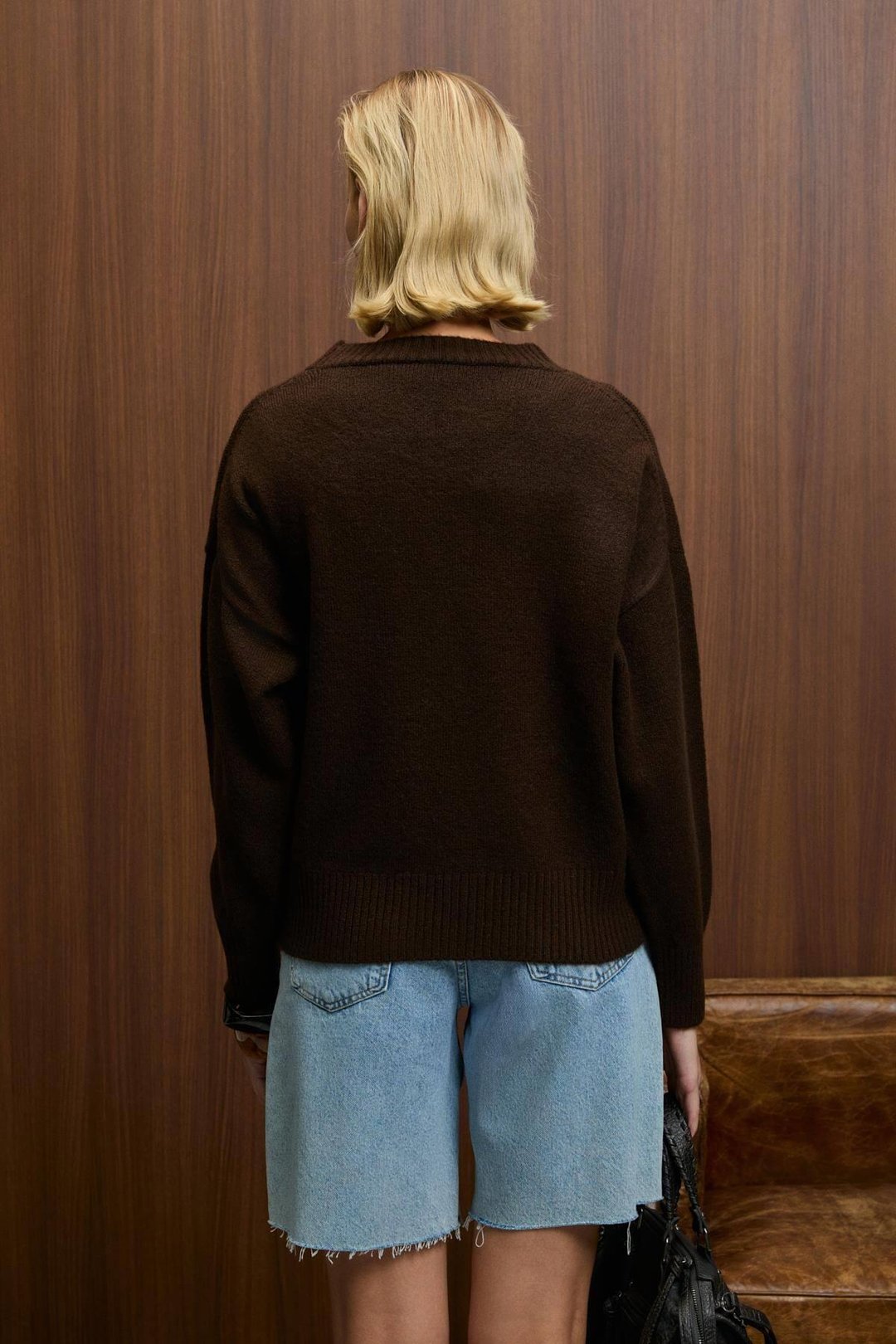 NANNA Kadın Oversize Fit Yumuşacık Kaşmir Tuşesinde Bisiklet yaka Kalın Triko Kahverengi Kazak