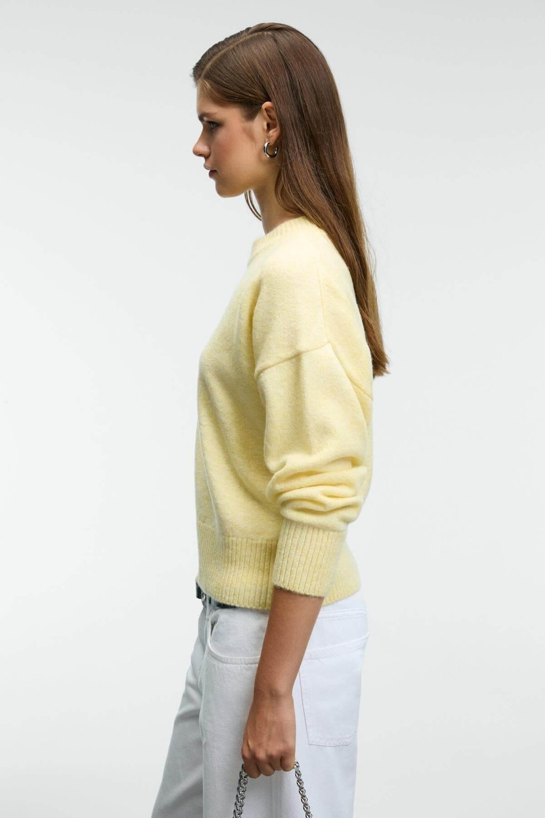 NANNA Kadın Oversize Fit Yumuşacık Kaşmir Tuşesinde Bisiklet yaka Kalın Triko Sarı Kazak