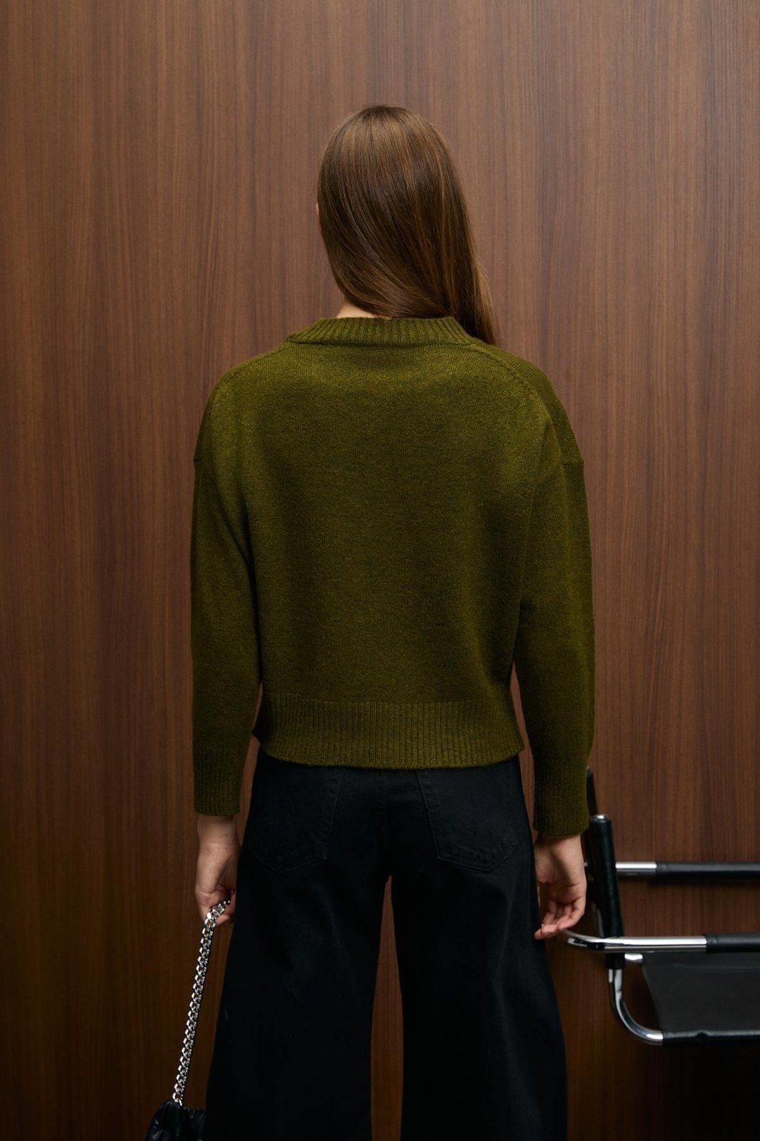 NANNA Kadın Oversize Fit Yumuşacık Kaşmir Tuşesinde Bisiklet yaka Kalın Triko Haki Kazak