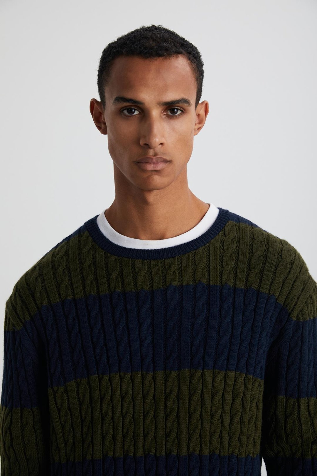 NARVIK Erkek Recyle Yumuşacık Bisiklet Yaka Saç Örgü Desenli Triko Lacivert-Yeşil Kazak