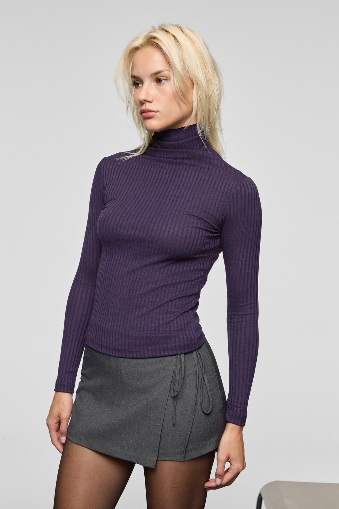 NELOURA Kadın Balıkçı Yaka Esnek Kumaşlı Mor Bluz