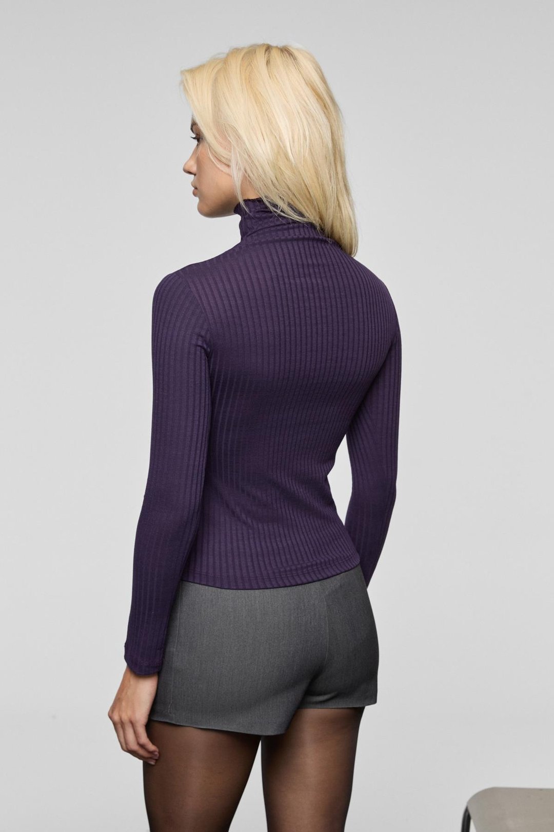 NELOURA Kadın Balıkçı Yaka Esnek Kumaşlı Mor Bluz