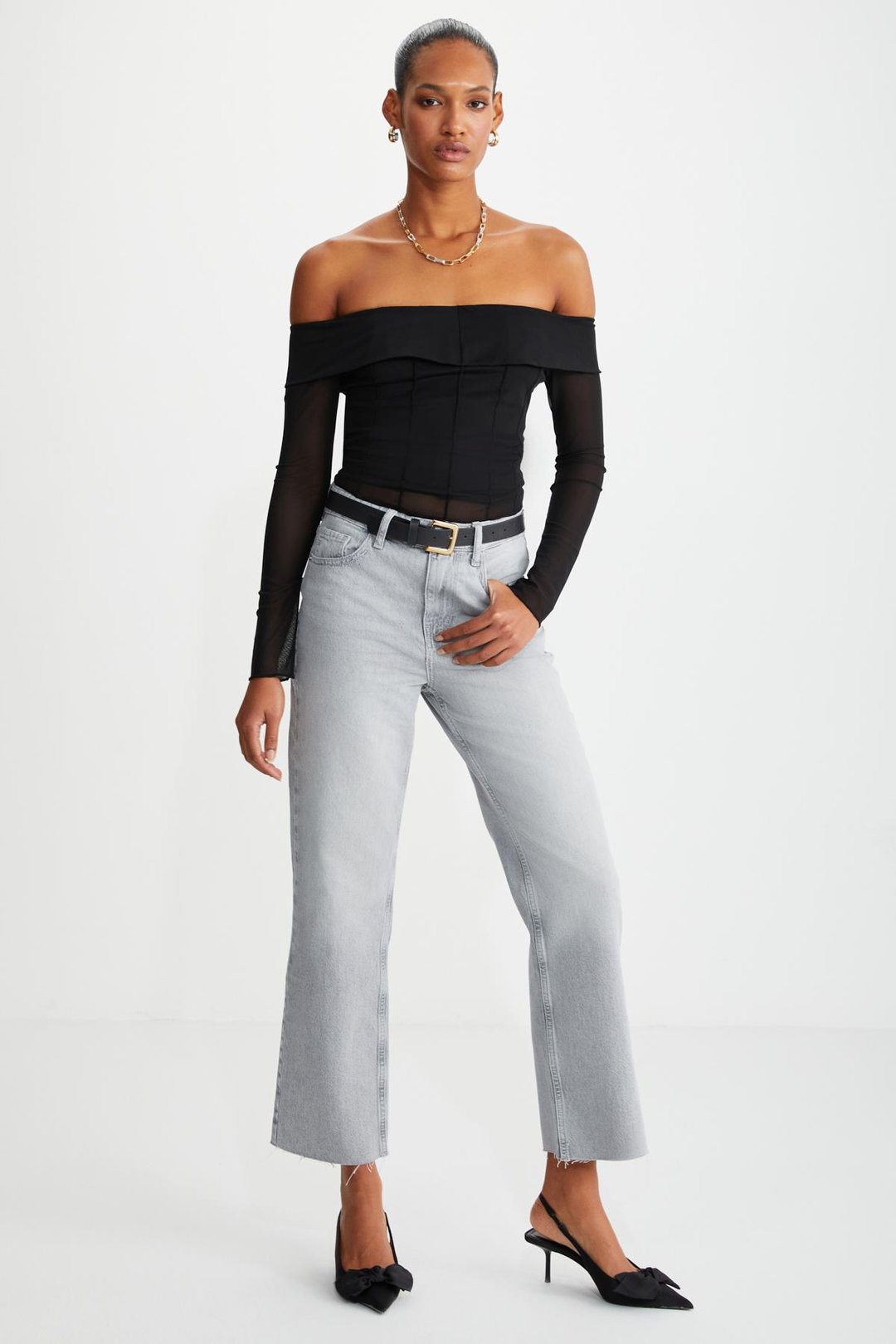 NERYS  Slim Siyah Tekli Bluz