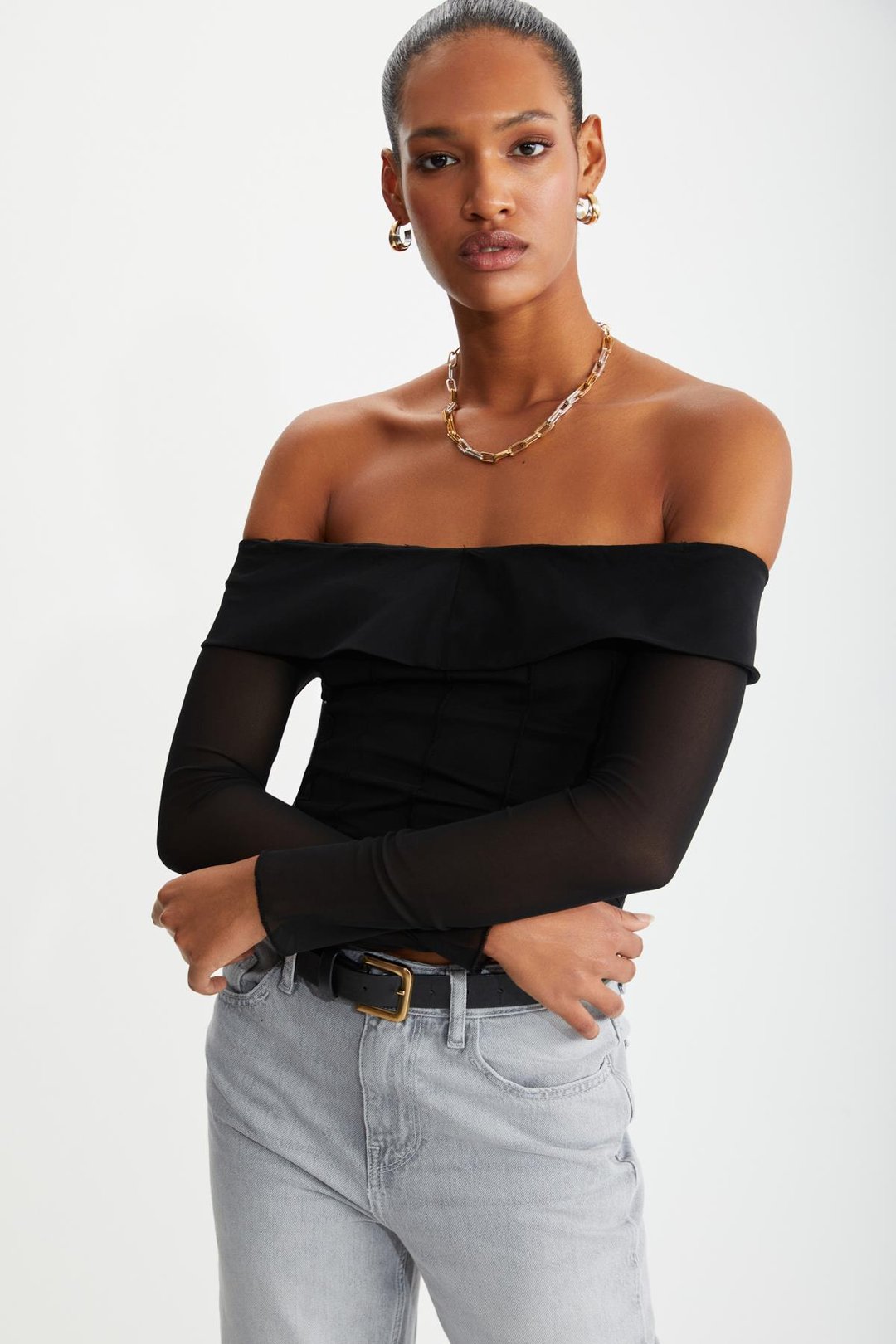 NERYS  Slim Siyah Tekli Bluz