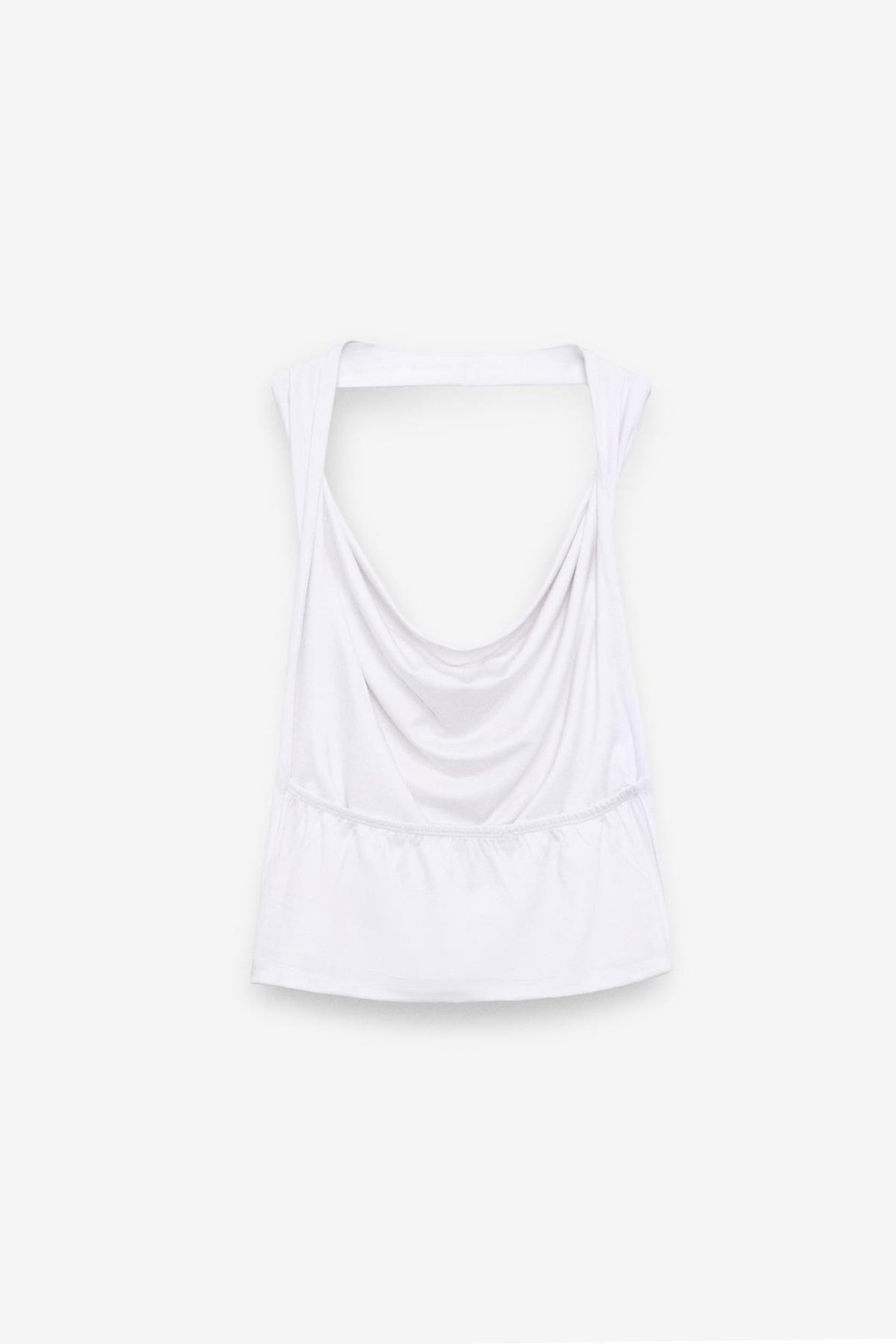NESLIVA Kadın Degaje Halter Yaka Kalın Askılı Sırtı Açık Crop Beyaz Bluz