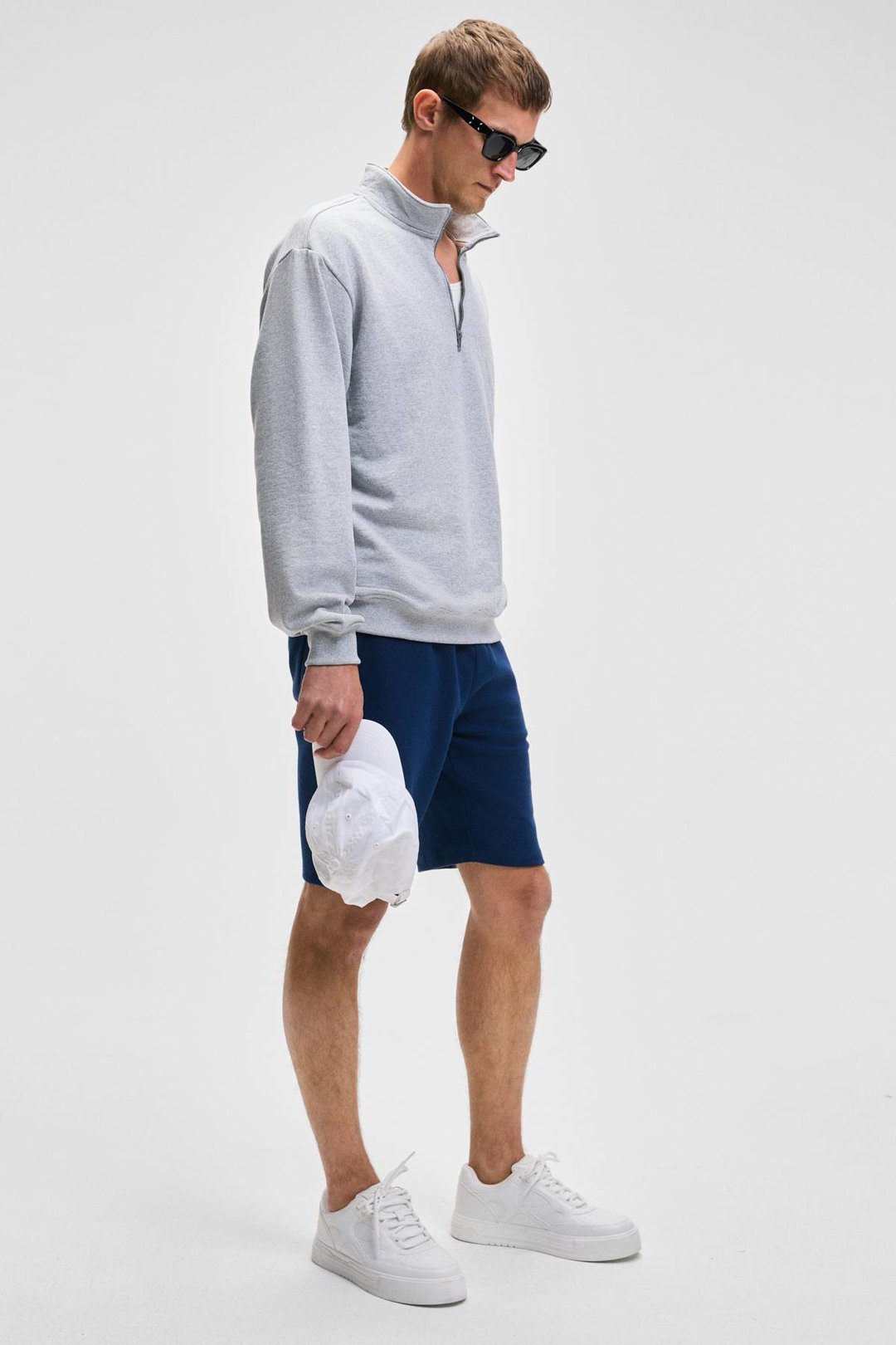 NESTOR Erkek Relaxed Fit Dik Yakalı Yarım Fermuarlı Uzun Kollu Grimelanj Sweatshirt