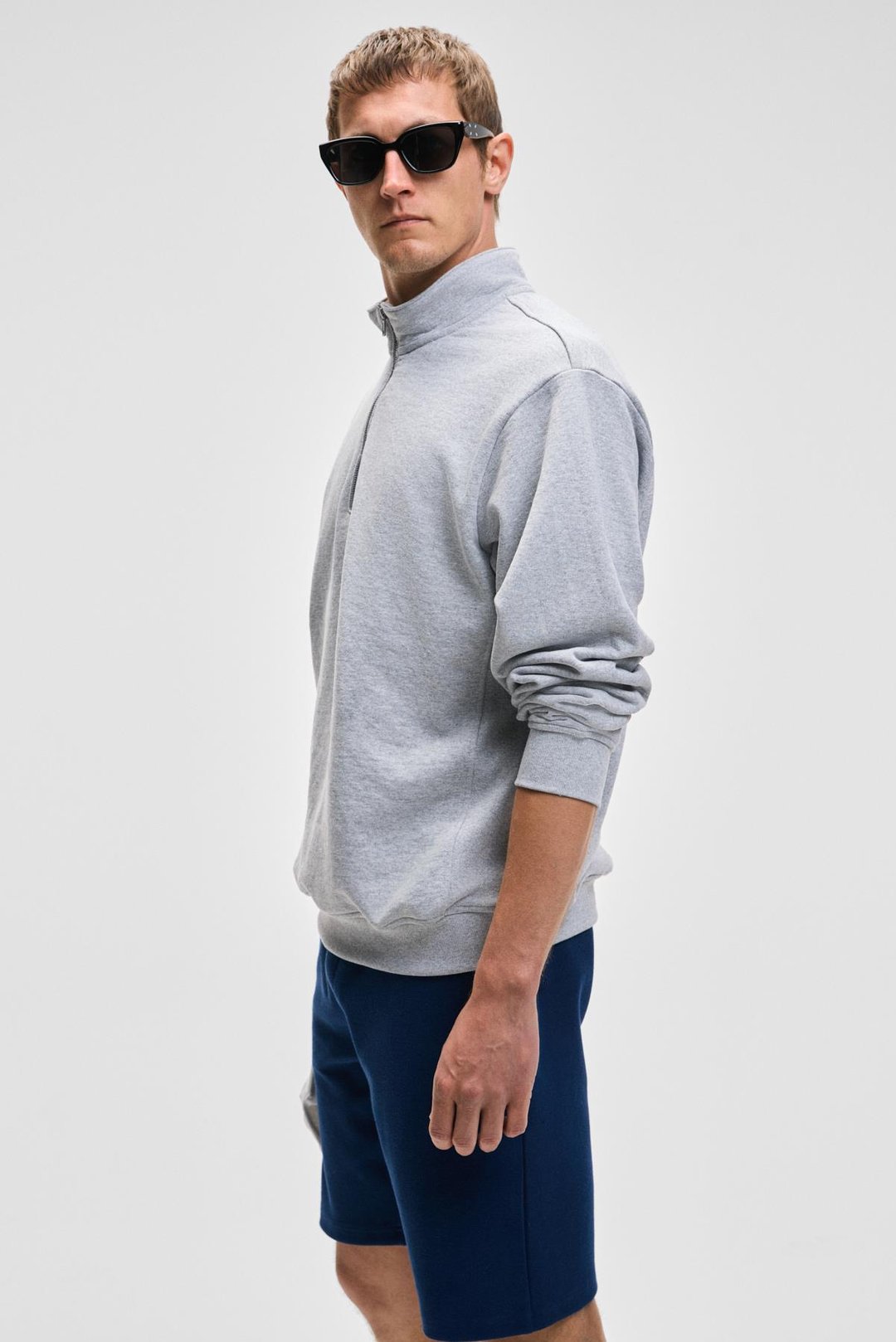 NESTOR Erkek Relaxed Fit Dik Yakalı Yarım Fermuarlı Uzun Kollu Grimelanj Sweatshirt