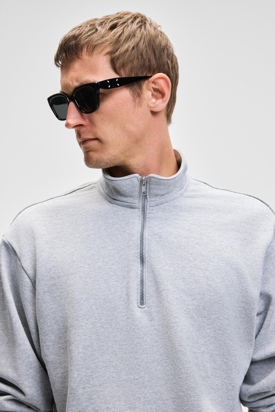 NESTOR Erkek Relaxed Fit Dik Yakalı Yarım Fermuarlı Uzun Kollu Grimelanj Sweatshirt