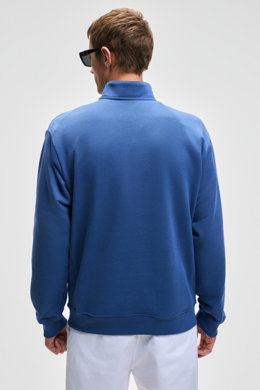 NESTOR Erkek Relaxed Fit Dik Yakalı Yarım Fermuarlı Uzun Kollu Mavi Sweatshirt