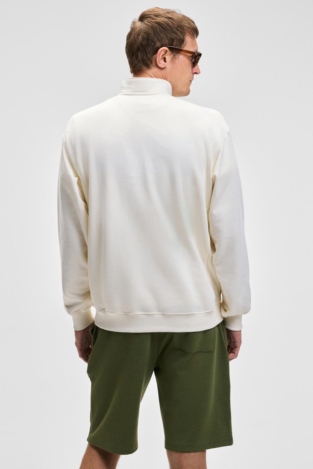 NESTOR Erkek Relaxed Fit Dik Yakalı Yarım Fermuarlı Uzun Kollu Ekru Sweatshirt