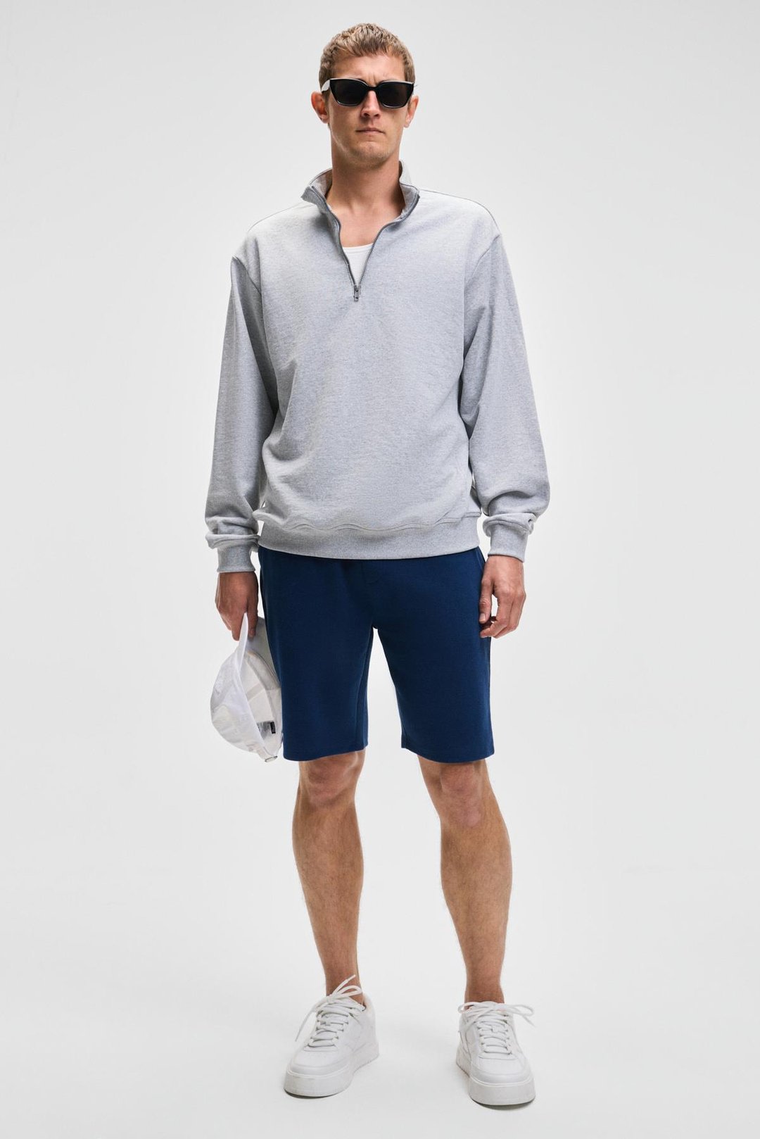 NESTOR Erkek Relaxed Fit Dik Yakalı Yarım Fermuarlı Uzun Kollu Grimelanj Sweatshirt