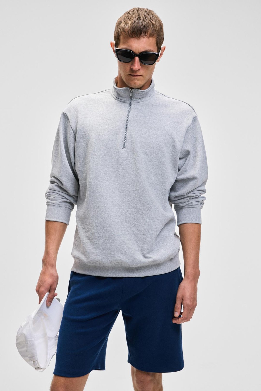 NESTOR Erkek Relaxed Fit Dik Yakalı Yarım Fermuarlı Uzun Kollu Grimelanj Sweatshirt