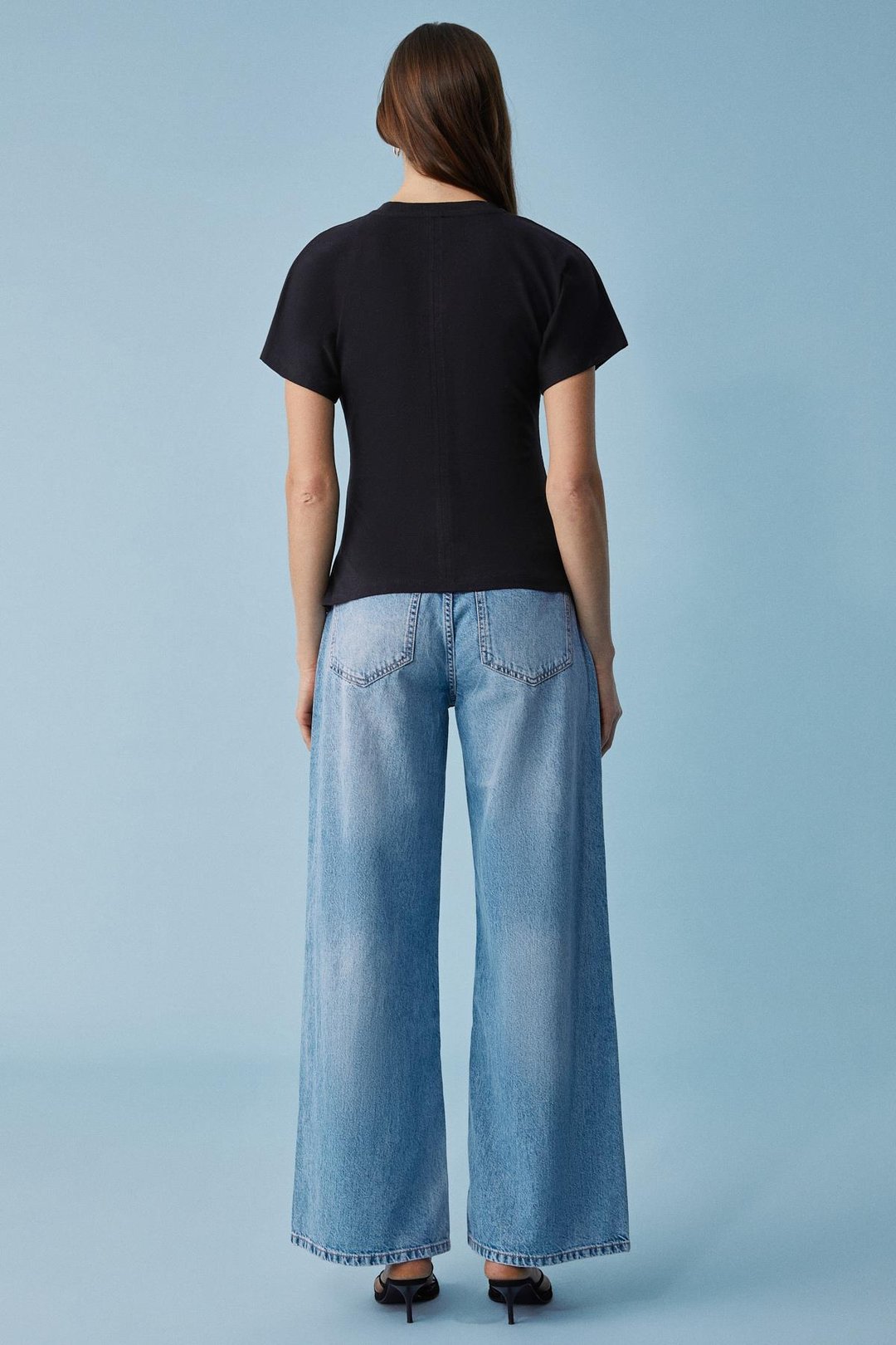 NEXUS Kadın Regular Bisiklet Yaka Büzgü Siyah T-Shirt