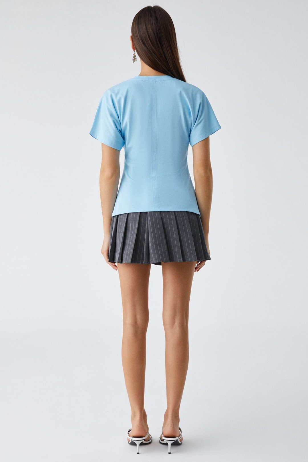 NEXUS Kadın Regular Bisiklet Yaka Büzgü Mavi T-Shirt