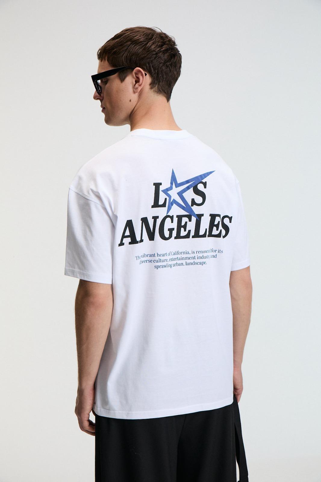 NIBBLE Erkek Oversize %100 Pamuk Baskılı Yuvarlak Yaka Beyaz T-Shirt