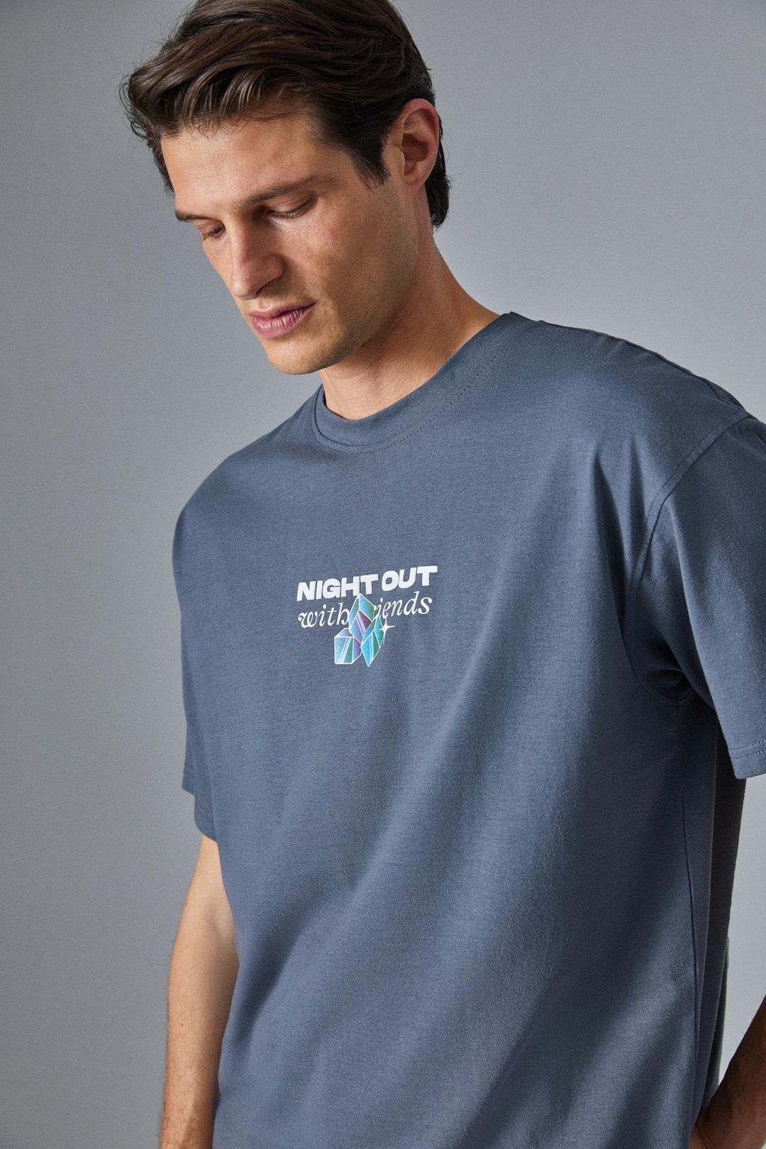 NIGHTOUT Erkek Oversize Fit Antrasit T-Shirt