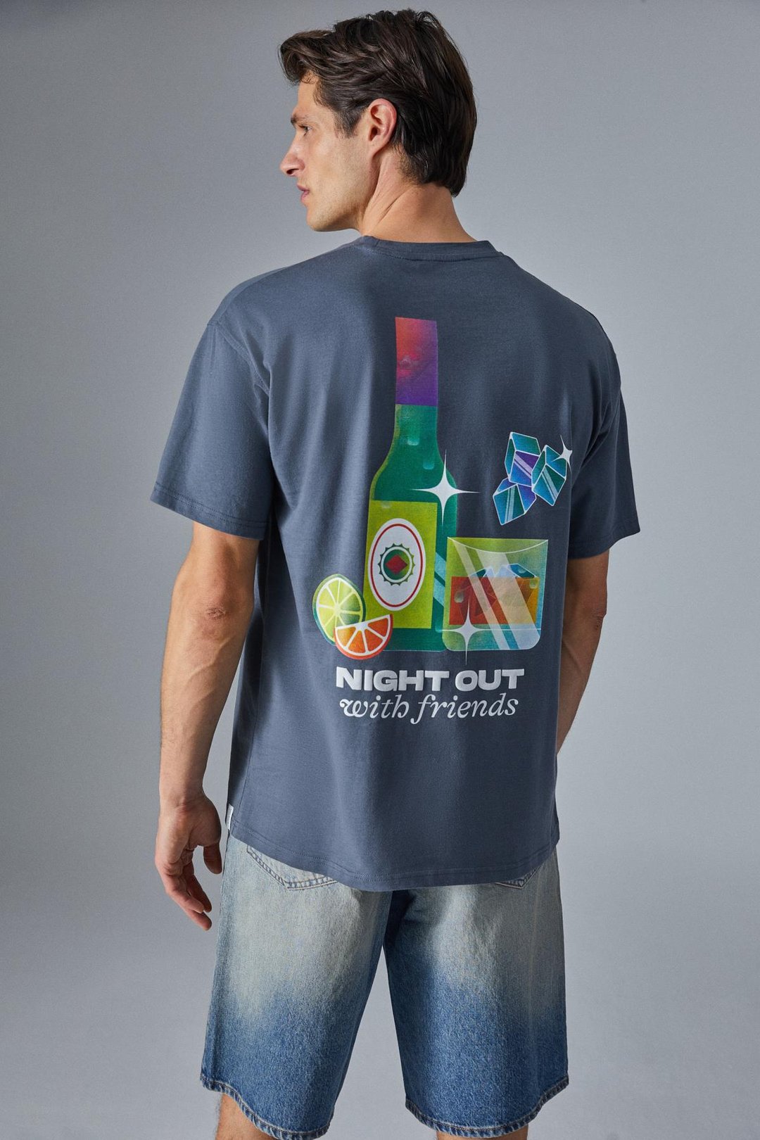 NIGHTOUT Erkek Oversize Fit Antrasit T-Shirt