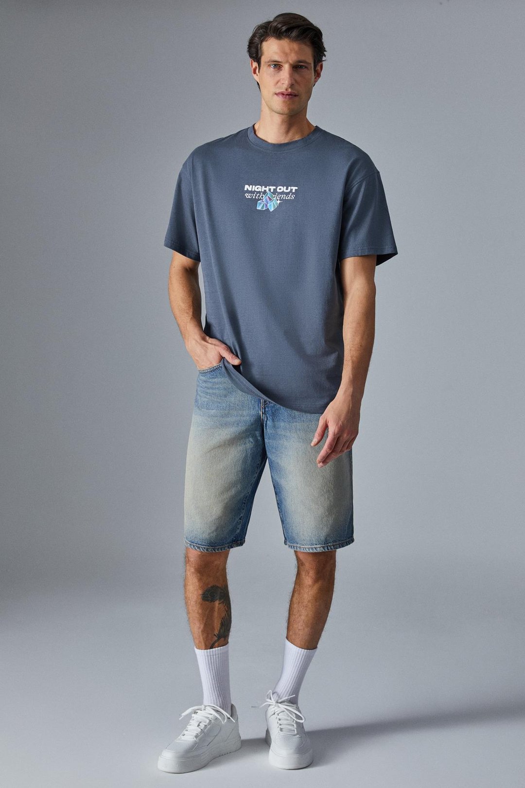 NIGHTOUT Erkek Oversize Fit Antrasit T-Shirt